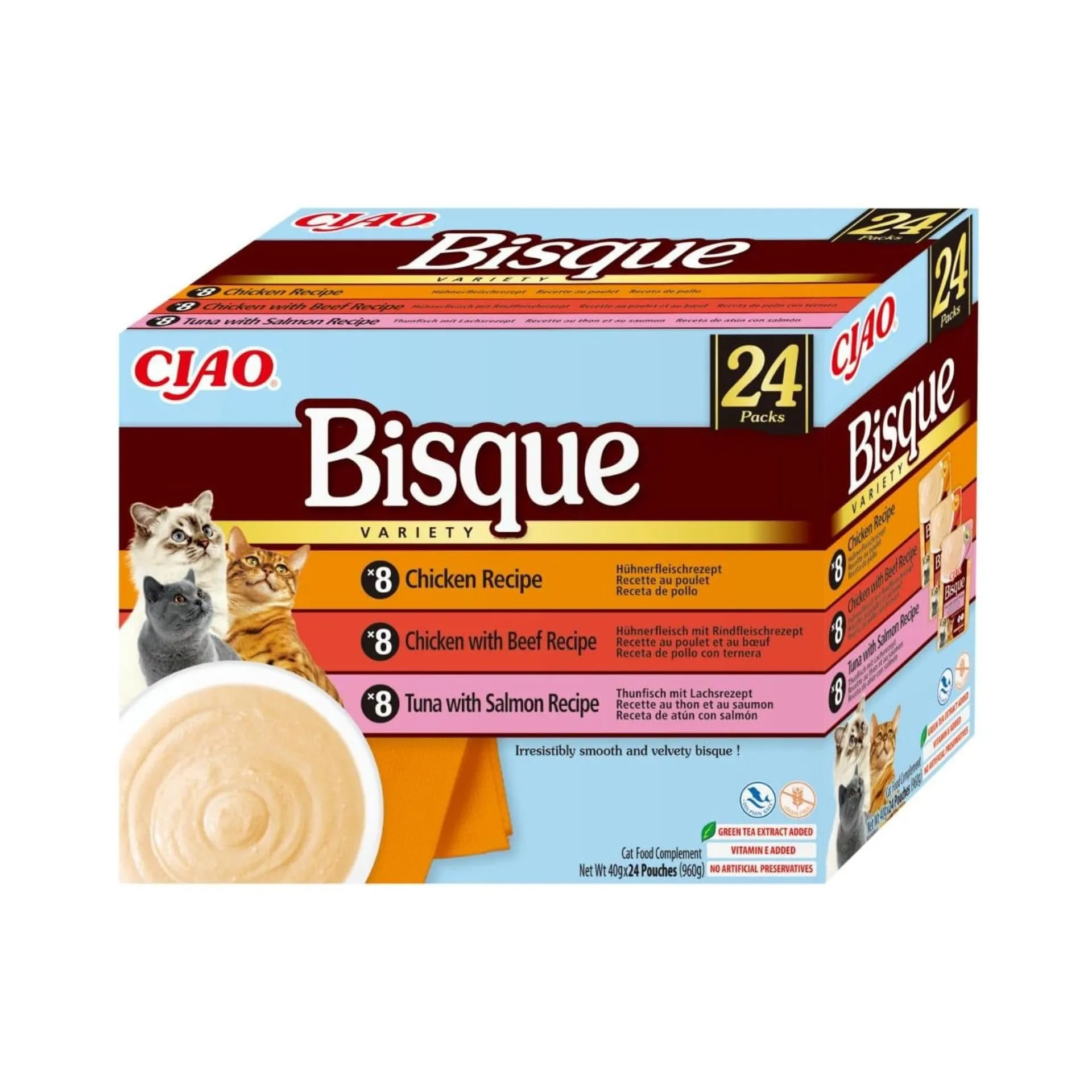 Inaba Ciao Bisque Multipack Pollo, Manzo, Tonno e Salmone, 960g - immagine 1