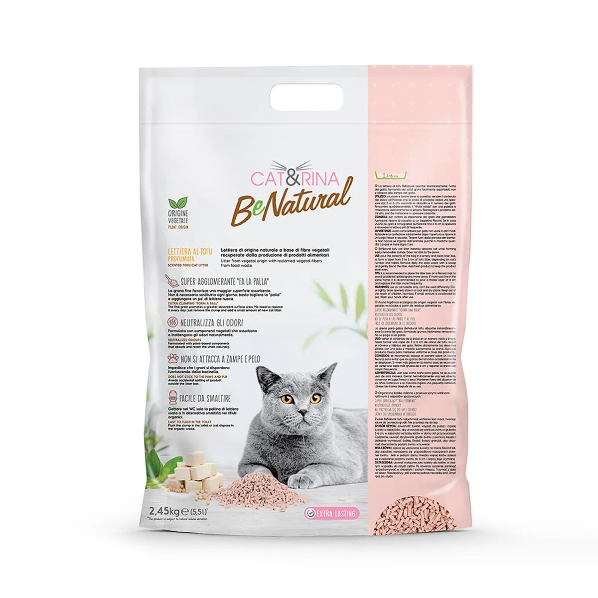 Cat&Rina BeNatural Lettiera per Gatti al Tofu Agglomerante, Pesca, 5,5 L - immagine 3