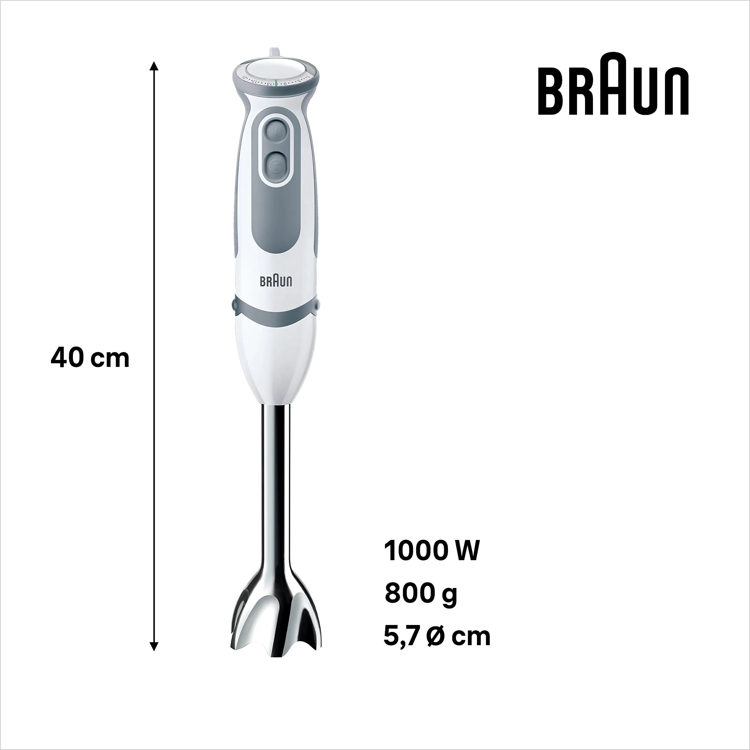 Braun MultiQuick5 Vario MQ5235WH Frullatore ad Immersione, 1000W, 21 Velocità, Tritatutto 500ml, Frusta e Bicchiere 600ml, Bianco/Grigio - immagine 3