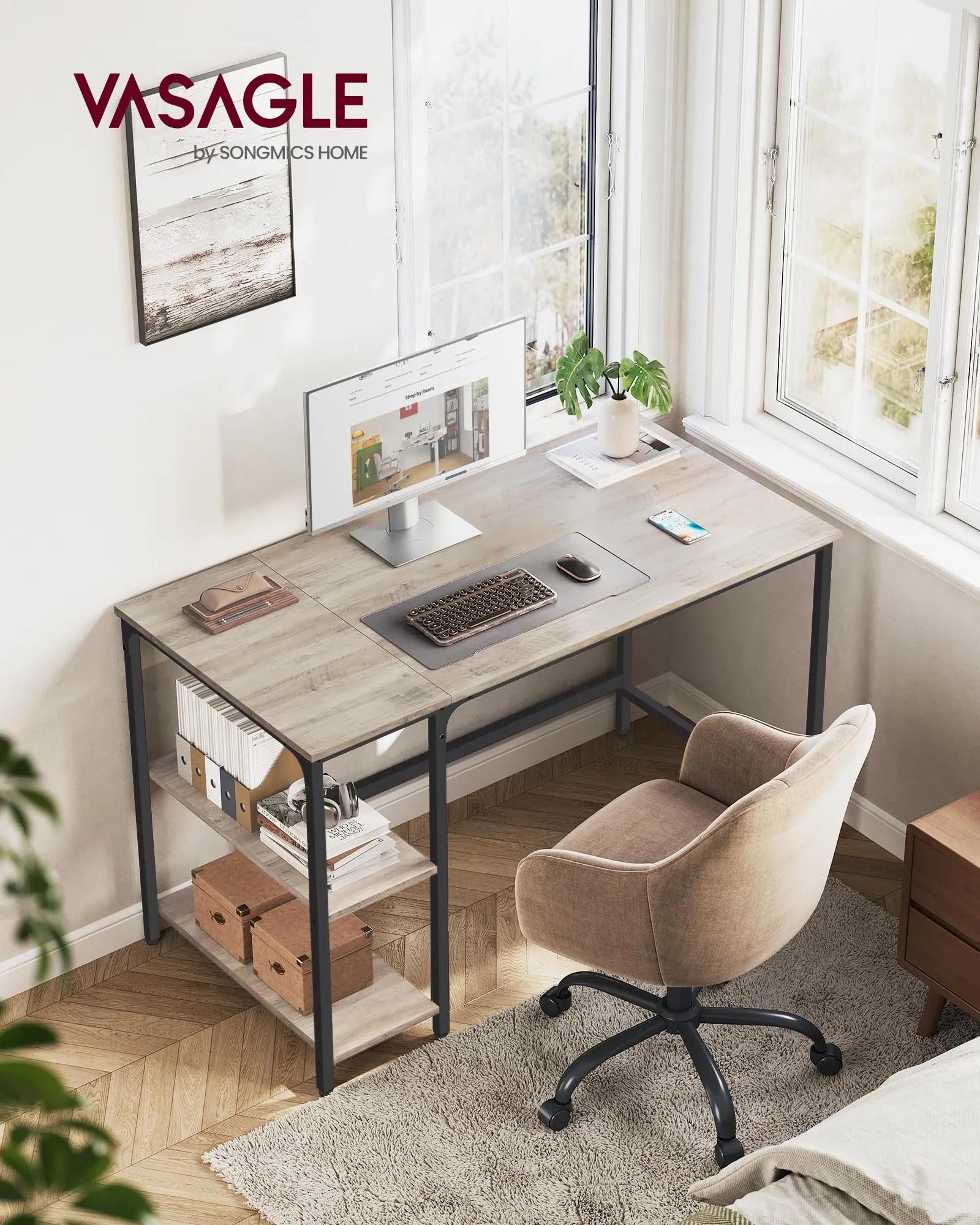 VASAGLE Scrivania per Computer, 120 x 60 x 76 cm, Greige Melange e Nero Inchiostro, LWD47MB - immagine 2
