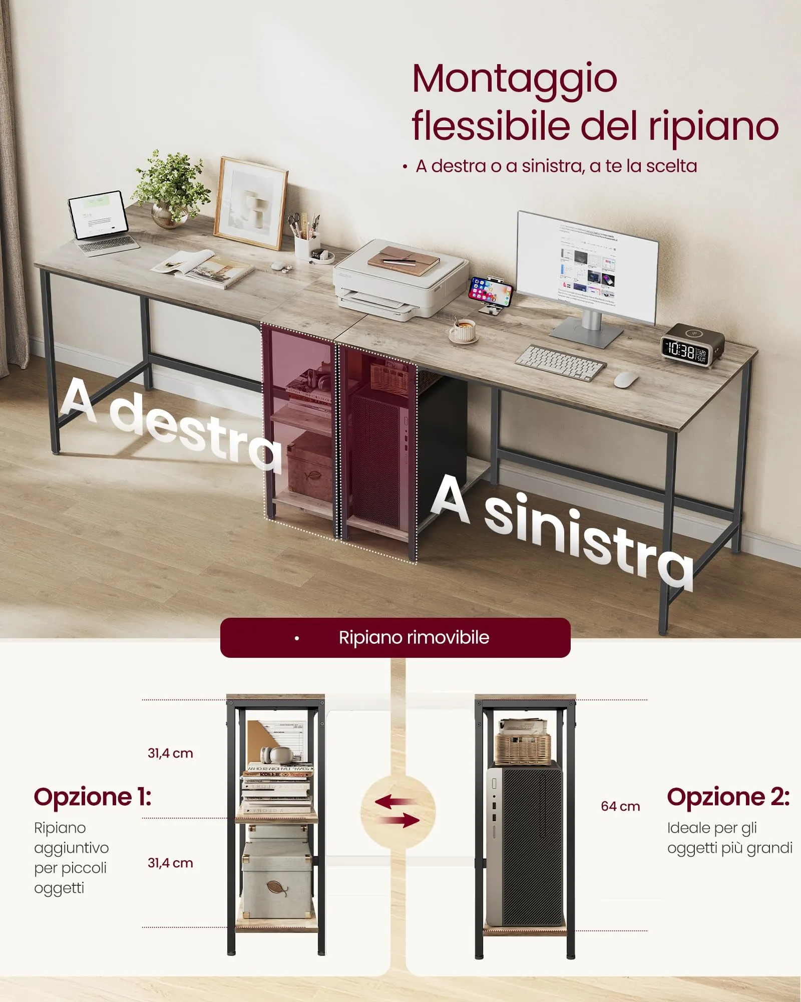 VASAGLE Scrivania per Computer, 120 x 60 x 76 cm, Greige Melange e Nero Inchiostro, LWD47MB - immagine 4