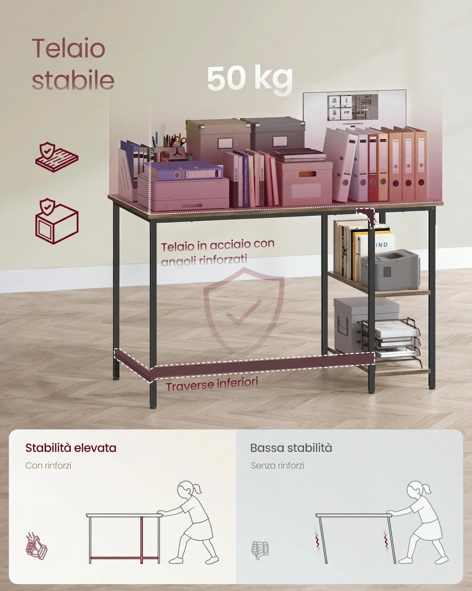 VASAGLE Scrivania per Computer, 120 x 60 x 76 cm, Greige Melange e Nero Inchiostro, LWD47MB - immagine 5