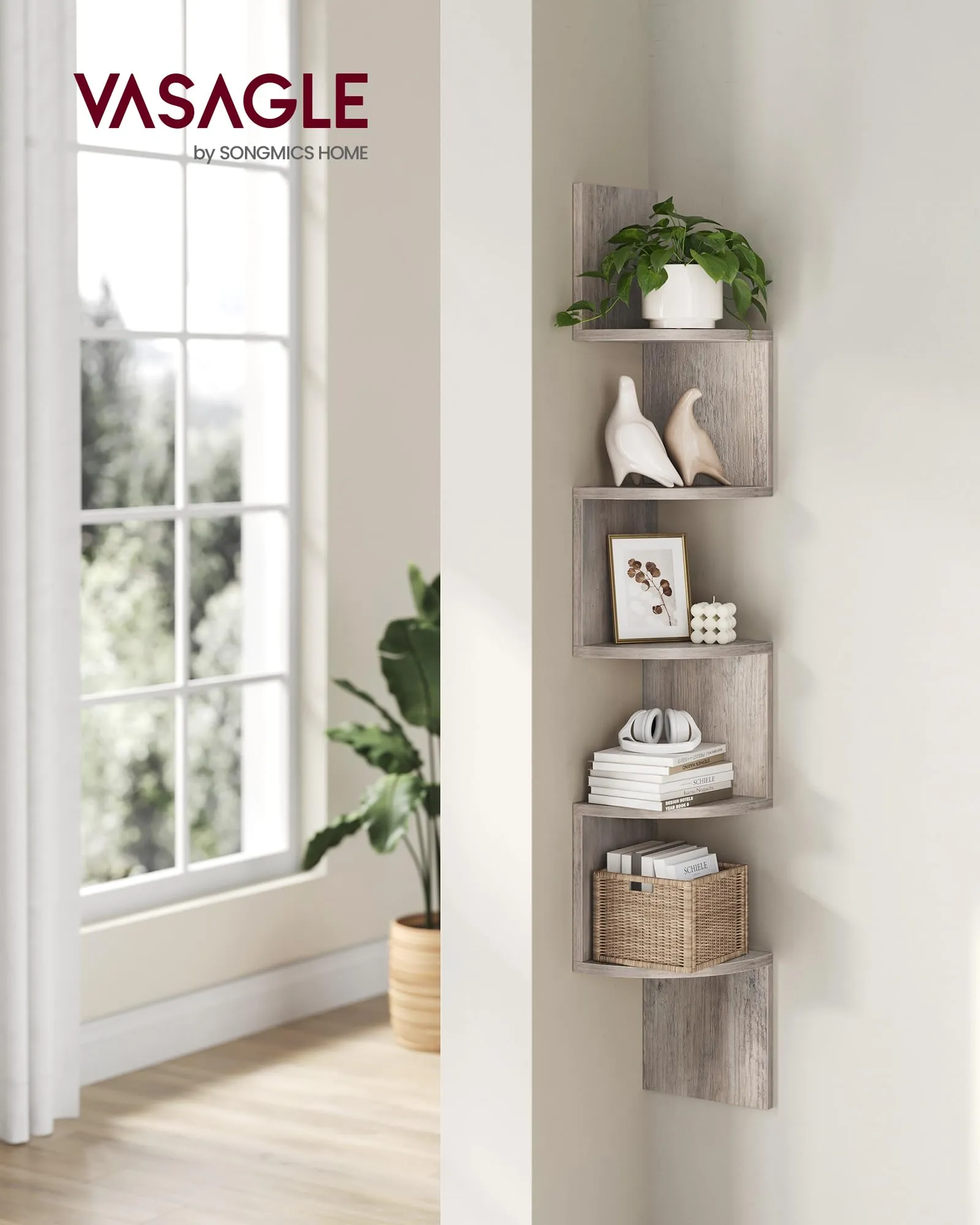 VASAGLE CUSTOS Libreria Angolare a 5 Ripiani, Greige Melange LBC072M01 - immagine 2