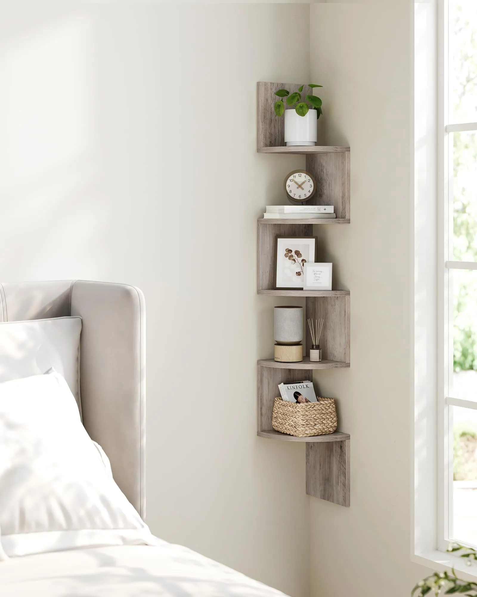 VASAGLE CUSTOS Libreria Angolare a 5 Ripiani, Greige Melange LBC072M01 - immagine 3