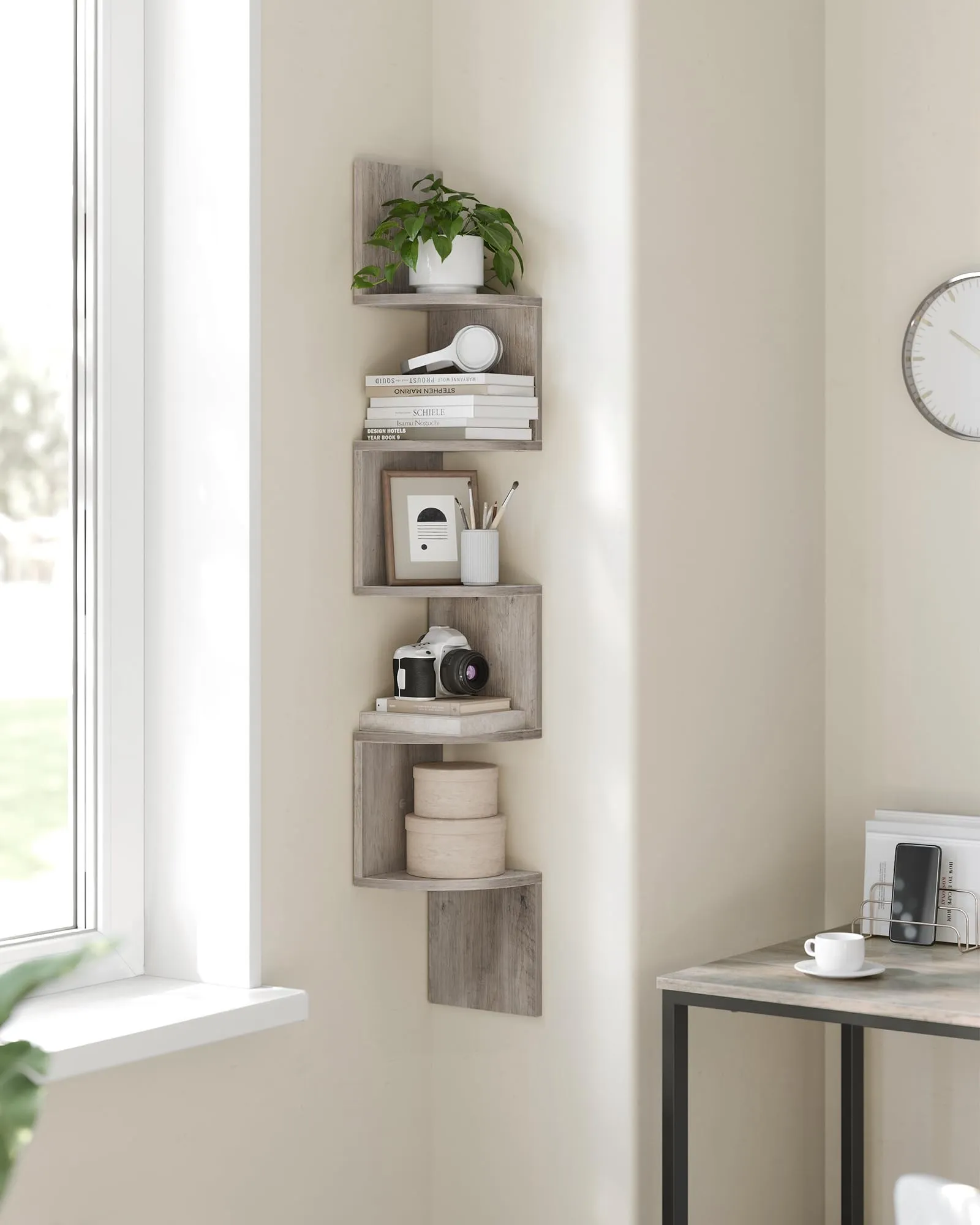 VASAGLE CUSTOS Libreria Angolare a 5 Ripiani, Greige Melange LBC072M01 - immagine 4