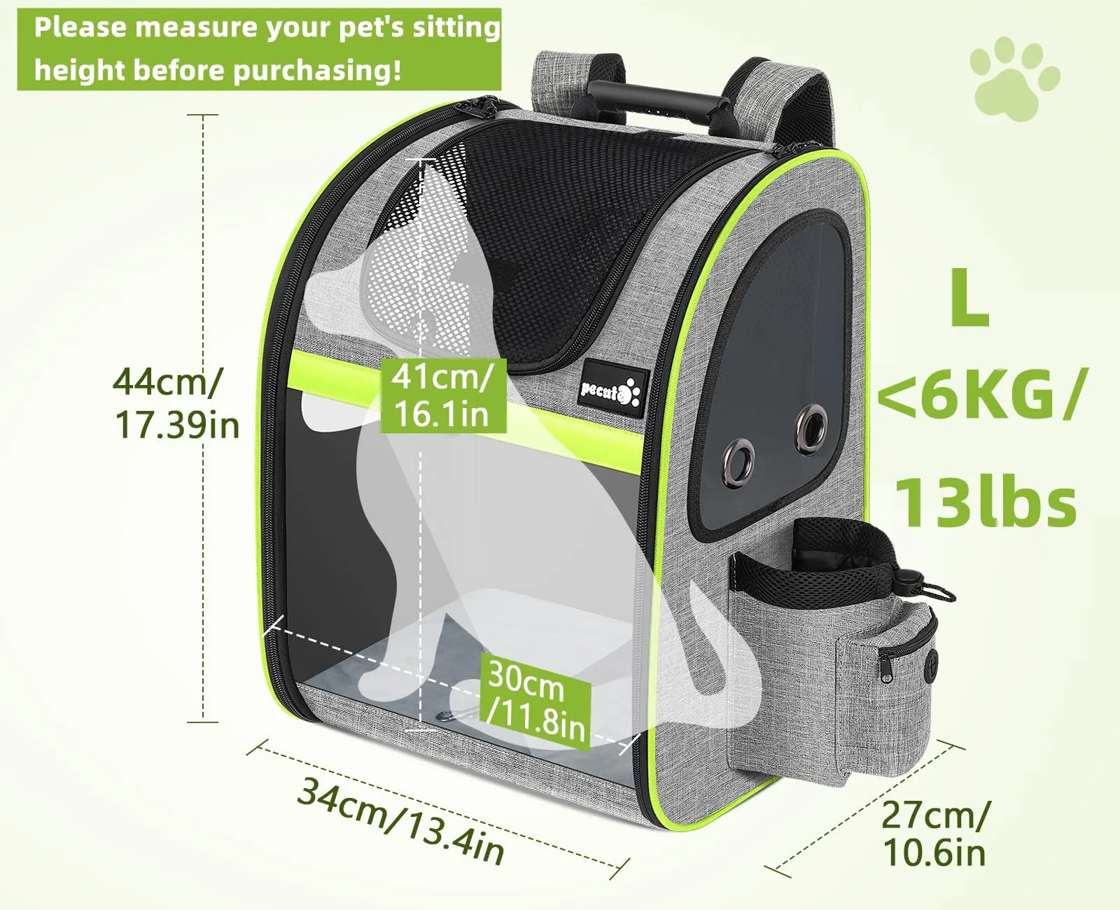 Pecute Zaino Porta Animali Estensibile per Cani di Piccola Taglia e Gatti, Trasportino Portatile PC-PCB01 - immagine 2