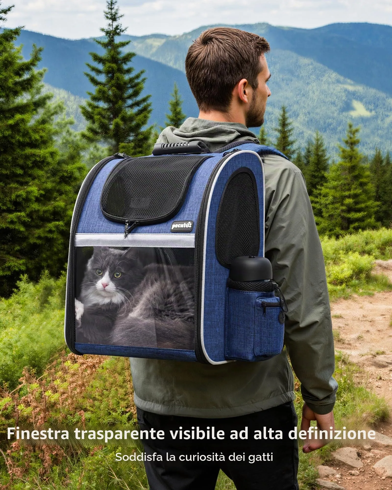 Pecute Zaino Porta Animali Estensibile per Cani di Piccola Taglia e Gatti, Trasportino Portatile PC-PCB16 - immagine 3