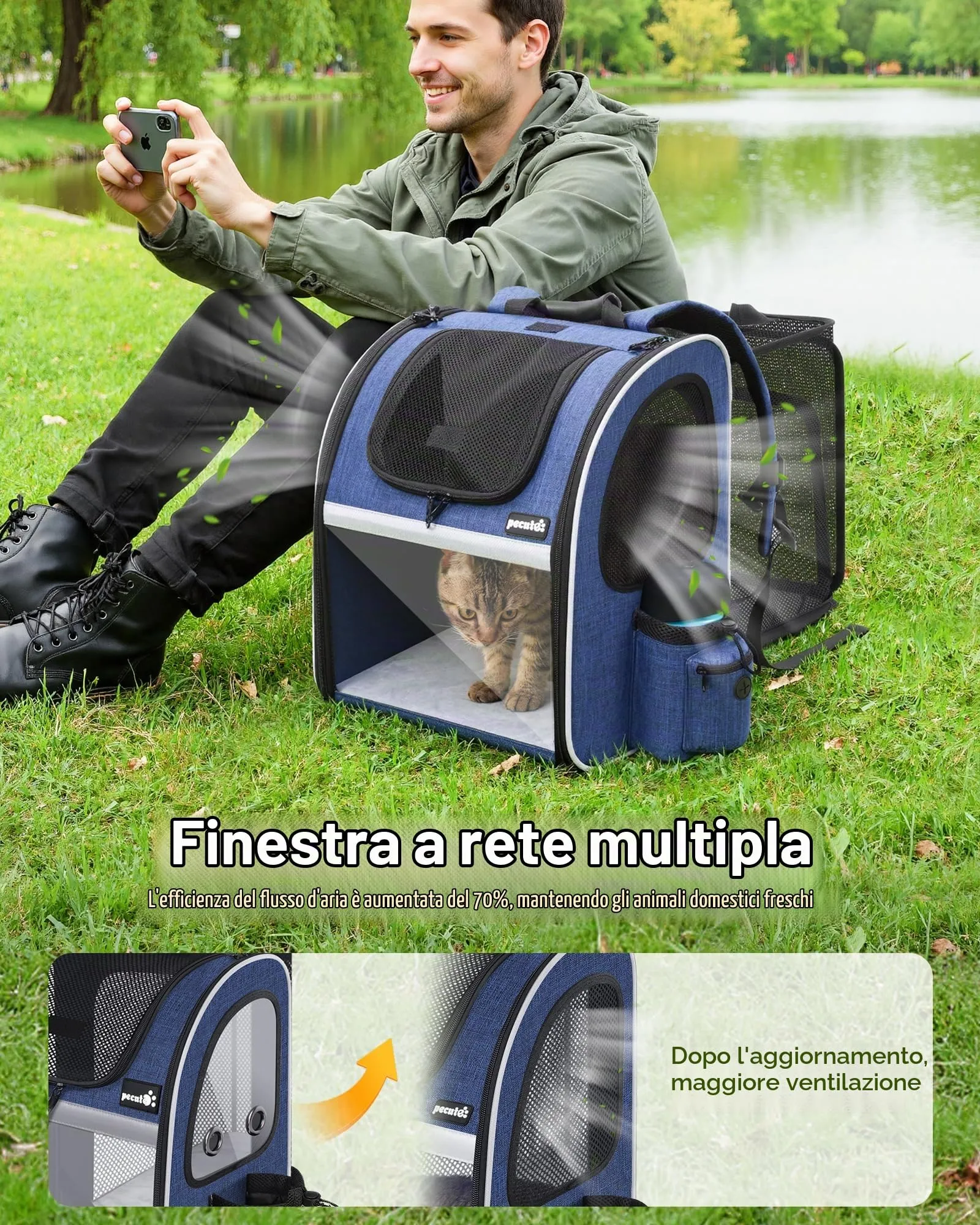 Pecute Zaino Porta Animali Estensibile per Cani di Piccola Taglia e Gatti, Trasportino Portatile PC-PCB16 - immagine 4