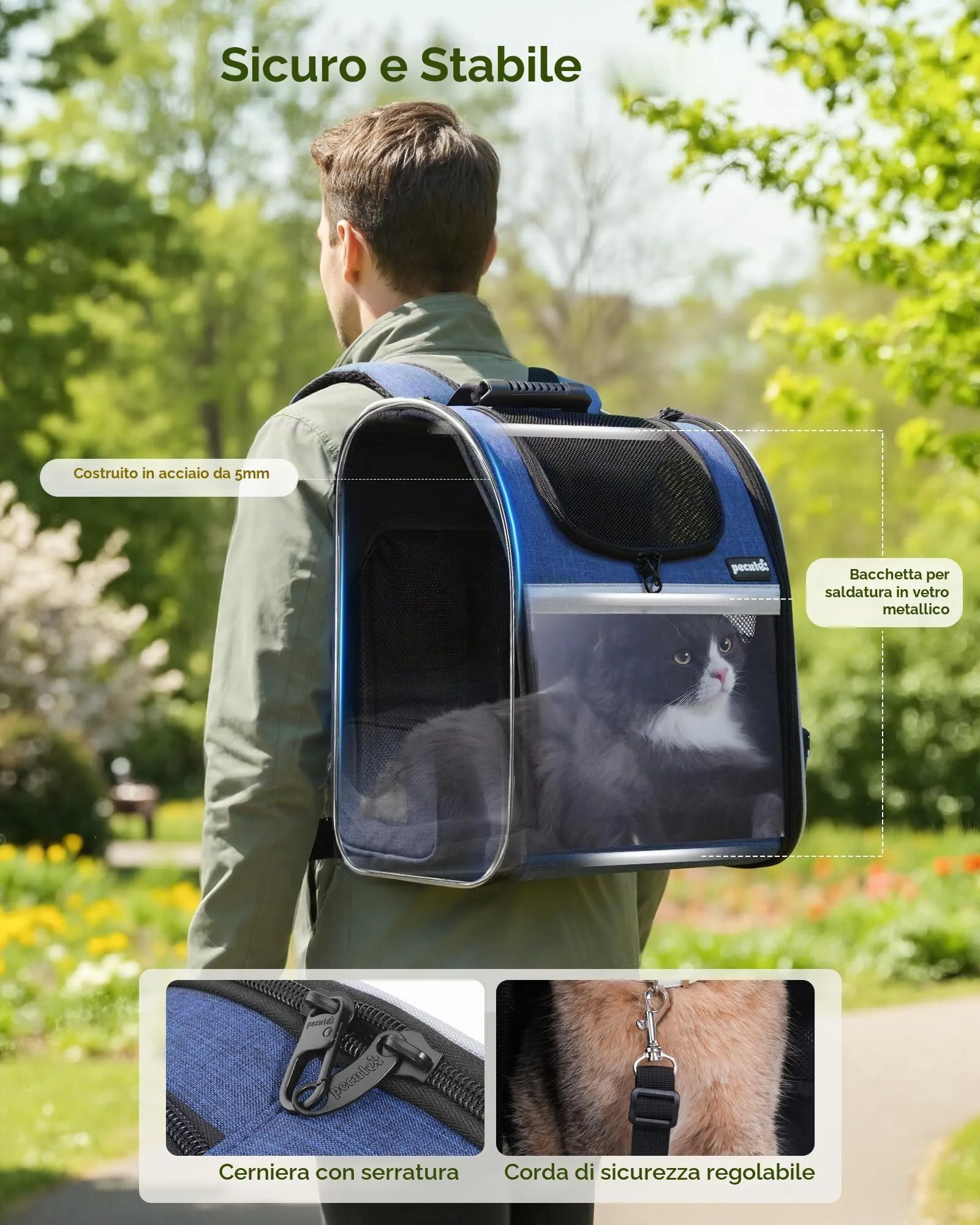 Pecute Zaino Porta Animali Estensibile per Cani di Piccola Taglia e Gatti, Trasportino Portatile PC-PCB16 - immagine 5