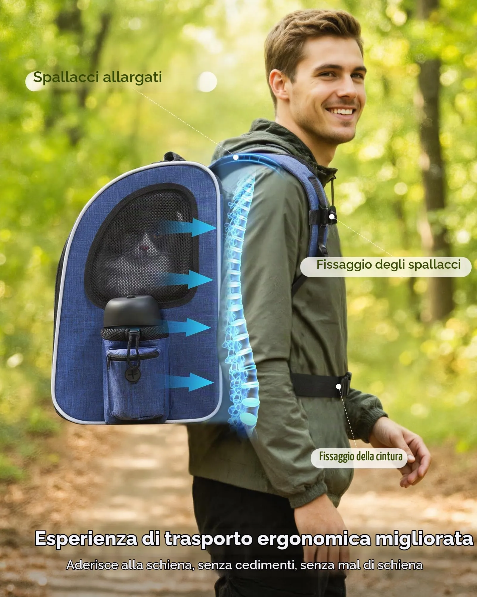 Pecute Zaino Porta Animali Estensibile per Cani di Piccola Taglia e Gatti, Trasportino Portatile PC-PCB16 - immagine 6