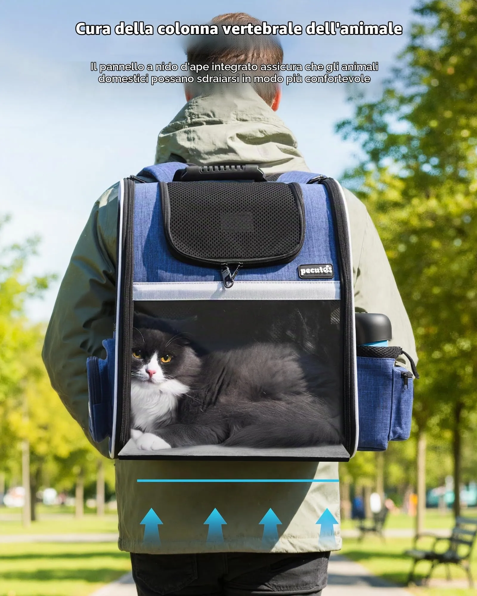 Pecute Zaino Porta Animali Estensibile per Cani di Piccola Taglia e Gatti, Trasportino Portatile PC-PCB16 - immagine 7