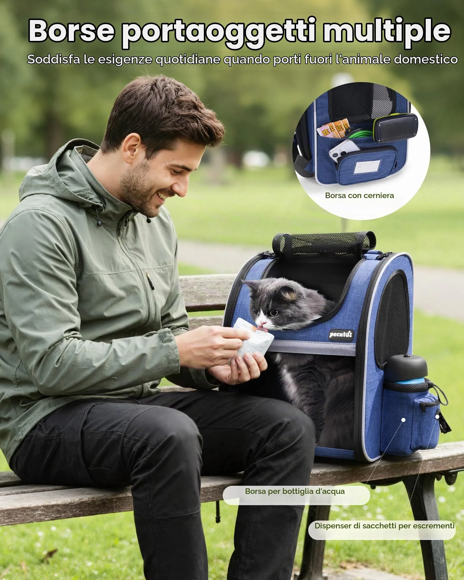 Pecute Zaino Porta Animali Estensibile per Cani di Piccola Taglia e Gatti, Trasportino Portatile PC-PCB16 - immagine 8
