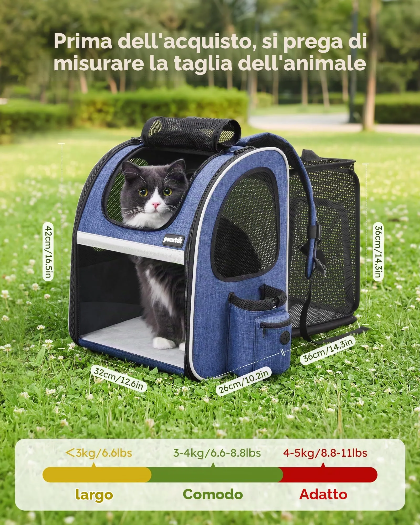 Pecute Zaino Porta Animali Estensibile per Cani di Piccola Taglia e Gatti, Trasportino Portatile PC-PCB16 - immagine 9