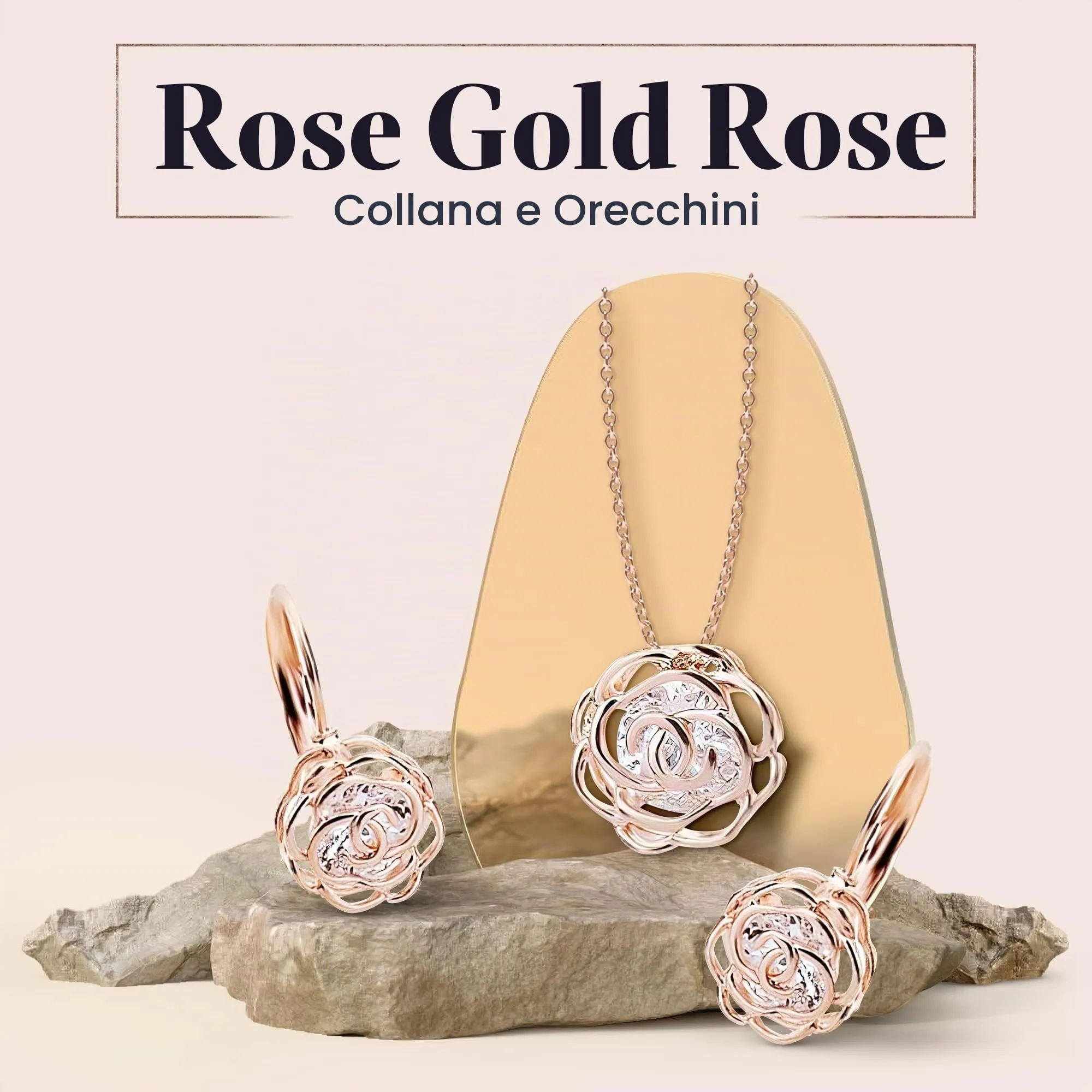 Crystalline Azuria Donna Parure Collana con Ciondolo 45 cm e Orecchini Monachella Fiori Rose Cristalli 18ct Placcato Oro Rosa - immagine 2
