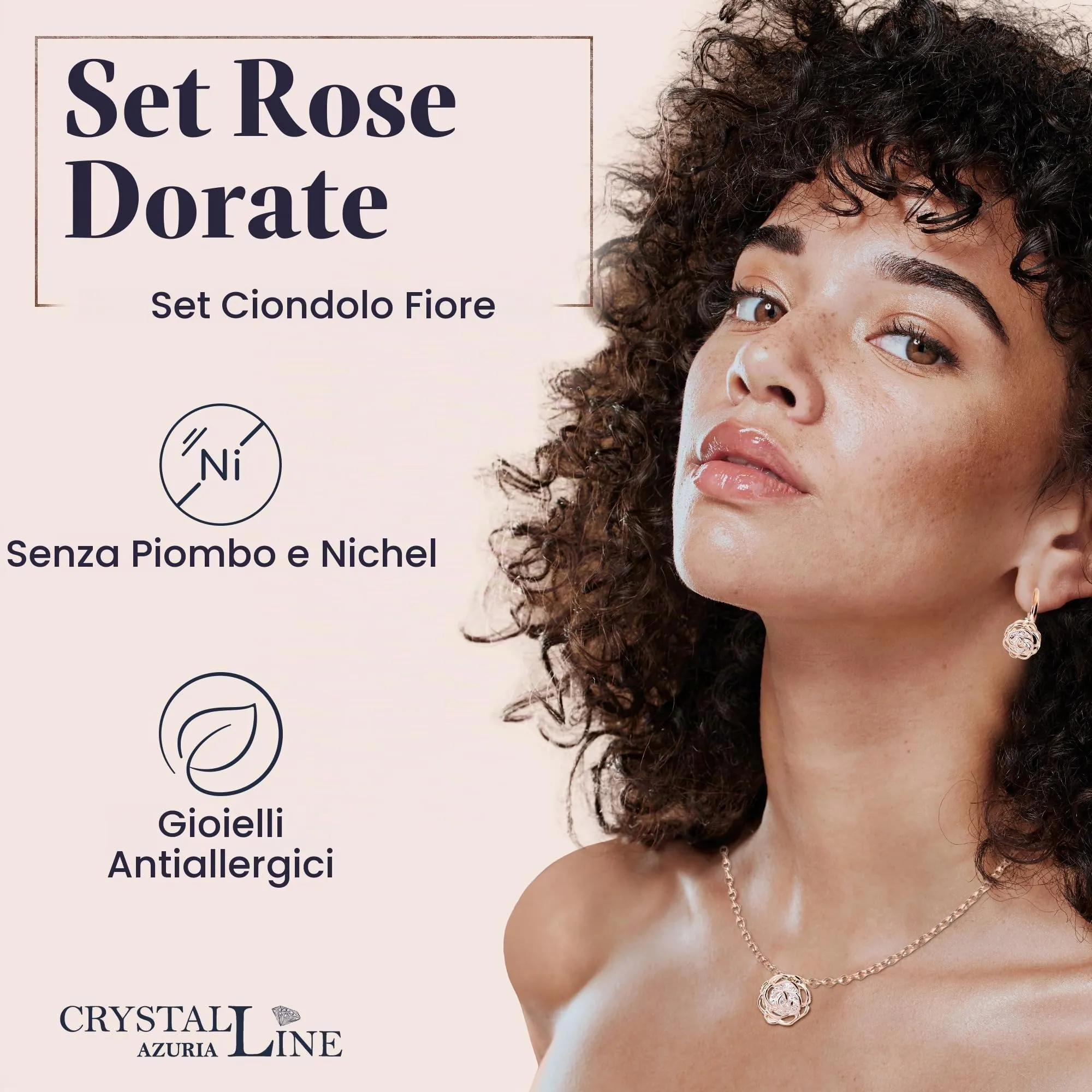 Crystalline Azuria Donna Parure Collana con Ciondolo 45 cm e Orecchini Monachella Fiori Rose Cristalli 18ct Placcato Oro Rosa - immagine 3