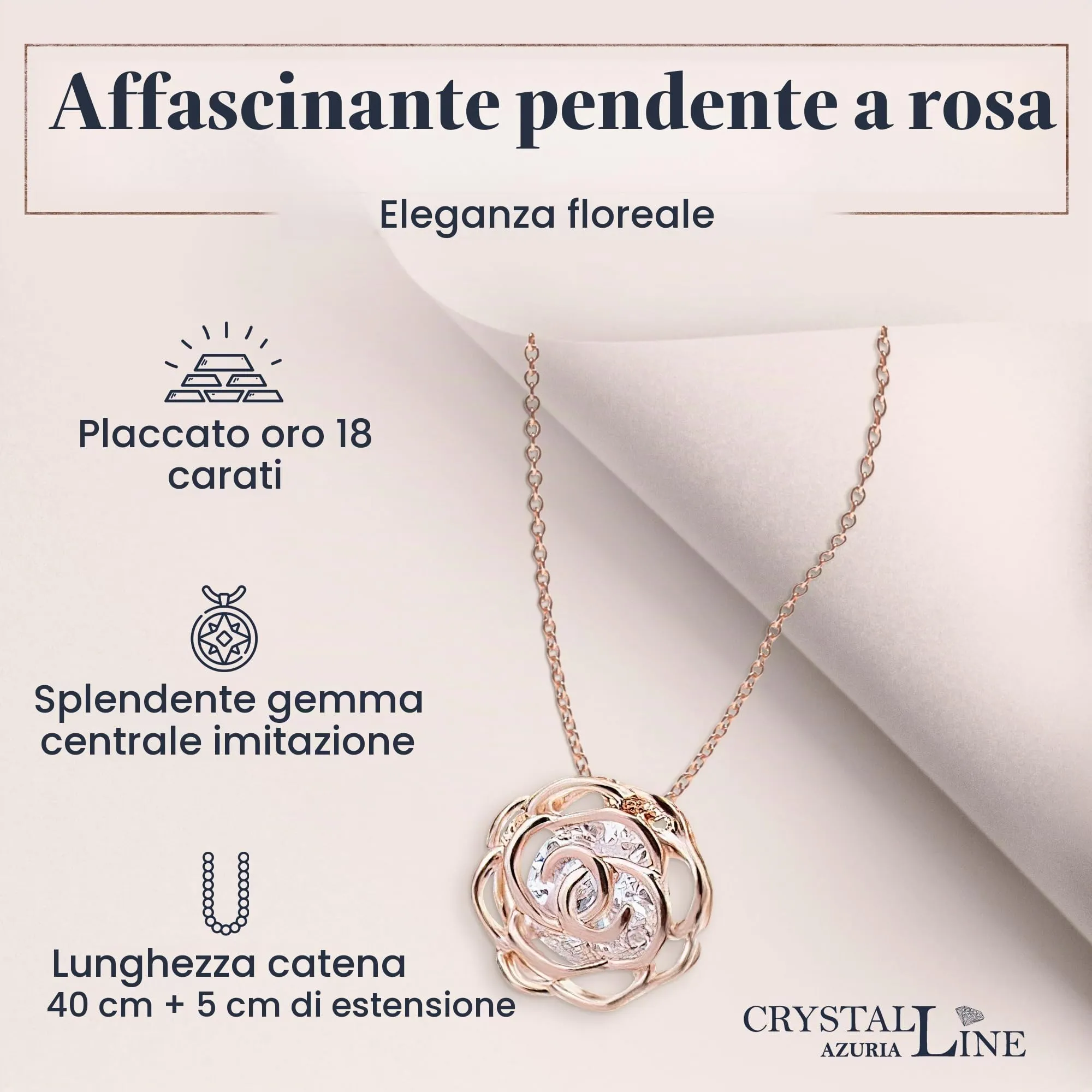 Crystalline Azuria Donna Parure Collana con Ciondolo 45 cm e Orecchini Monachella Fiori Rose Cristalli 18ct Placcato Oro Rosa - immagine 5