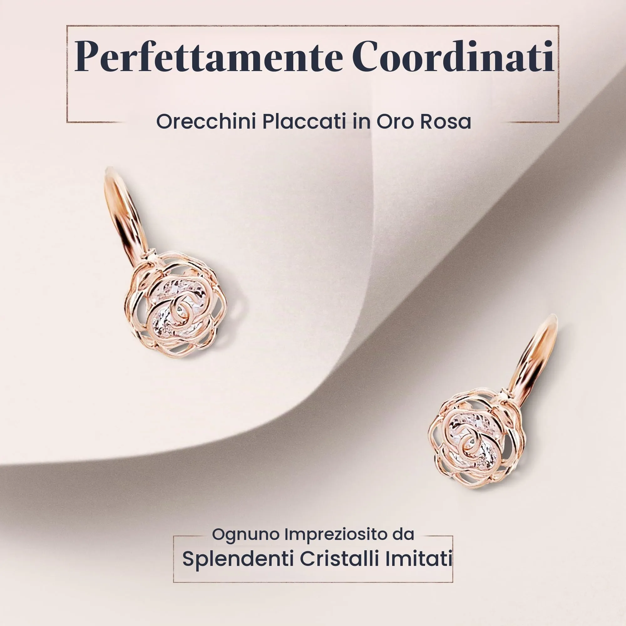 Crystalline Azuria Donna Parure Collana con Ciondolo 45 cm e Orecchini Monachella Fiori Rose Cristalli 18ct Placcato Oro Rosa - immagine 6