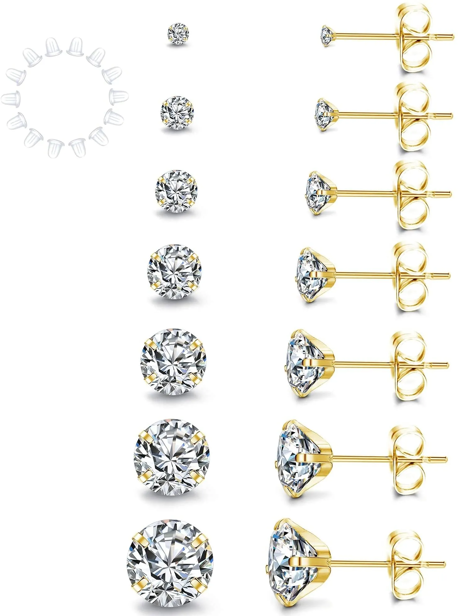 YADOCA Set 7 Paia Orecchini in Acciaio Chirurgico 316L con Zirconi, 2mm-8mm - immagine 1