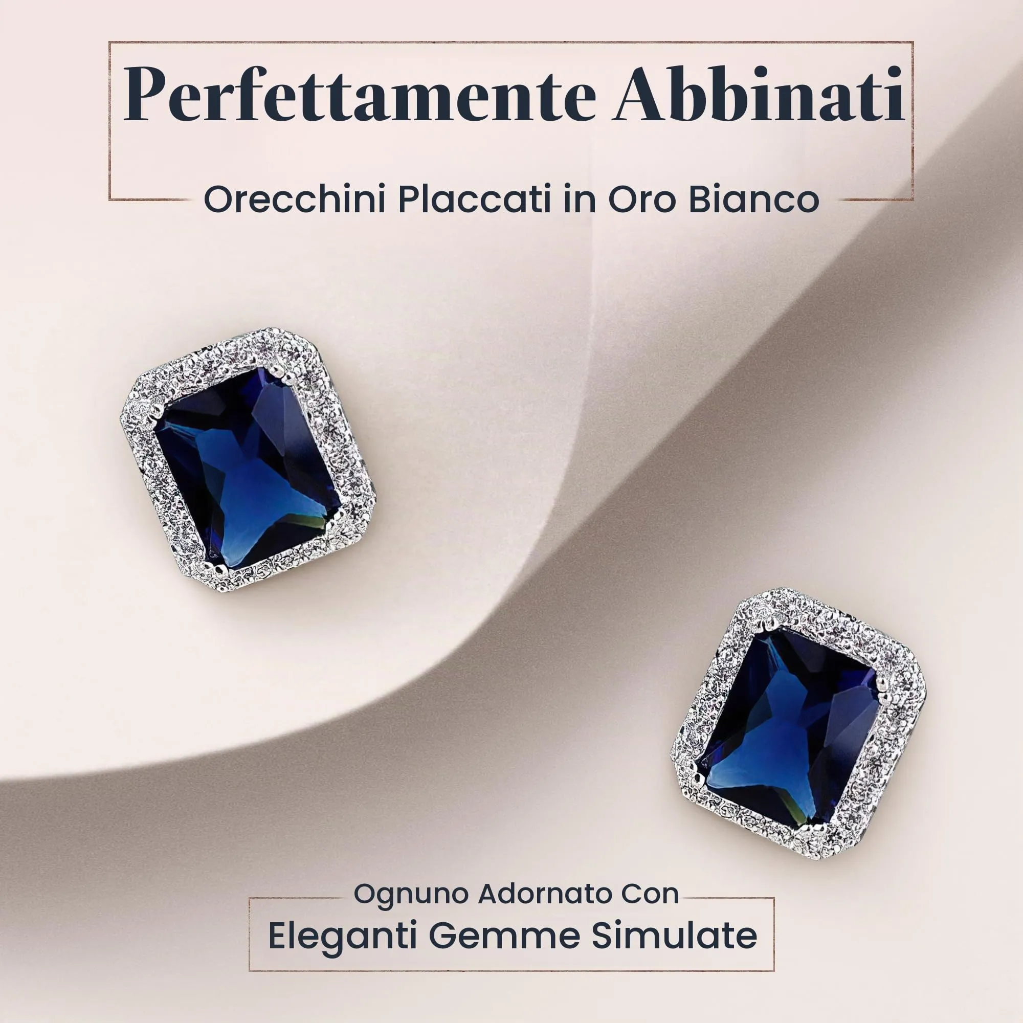 Crystalline Azuria Donna Parure 18ct Placcato Oro Bianco con Zaffiro Simulato Blu e Cristalli di Zirconi, Collana con Ciondolo 45 cm e Orecchini a Lobo - immagine 5