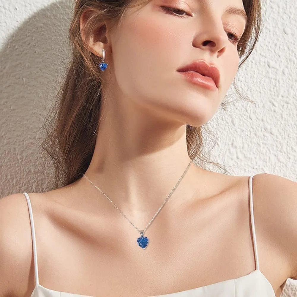 TTPSRY Set di Gioielli Collana Orecchini e Anello in Argento con Strass Cuore Pendente (Blu) - immagine 2