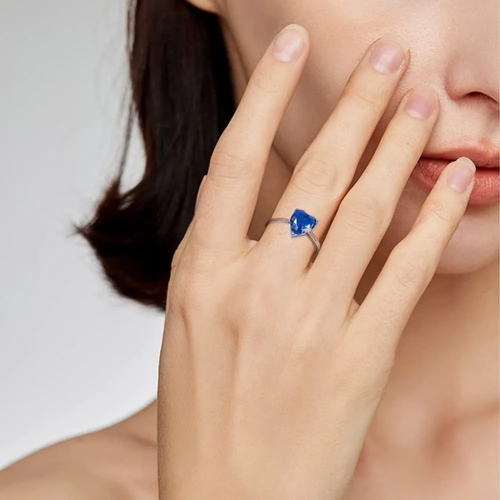 TTPSRY Set di Gioielli Collana Orecchini e Anello in Argento con Strass Cuore Pendente (Blu) - immagine 5