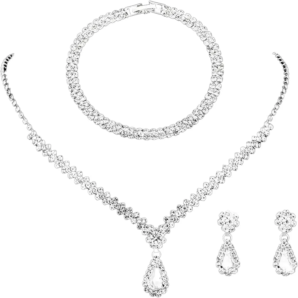 TOEECY Set di Gioielli da Sposa con Strass e Perle, Collana, Bracciale e Orecchini (#5) - immagine 1