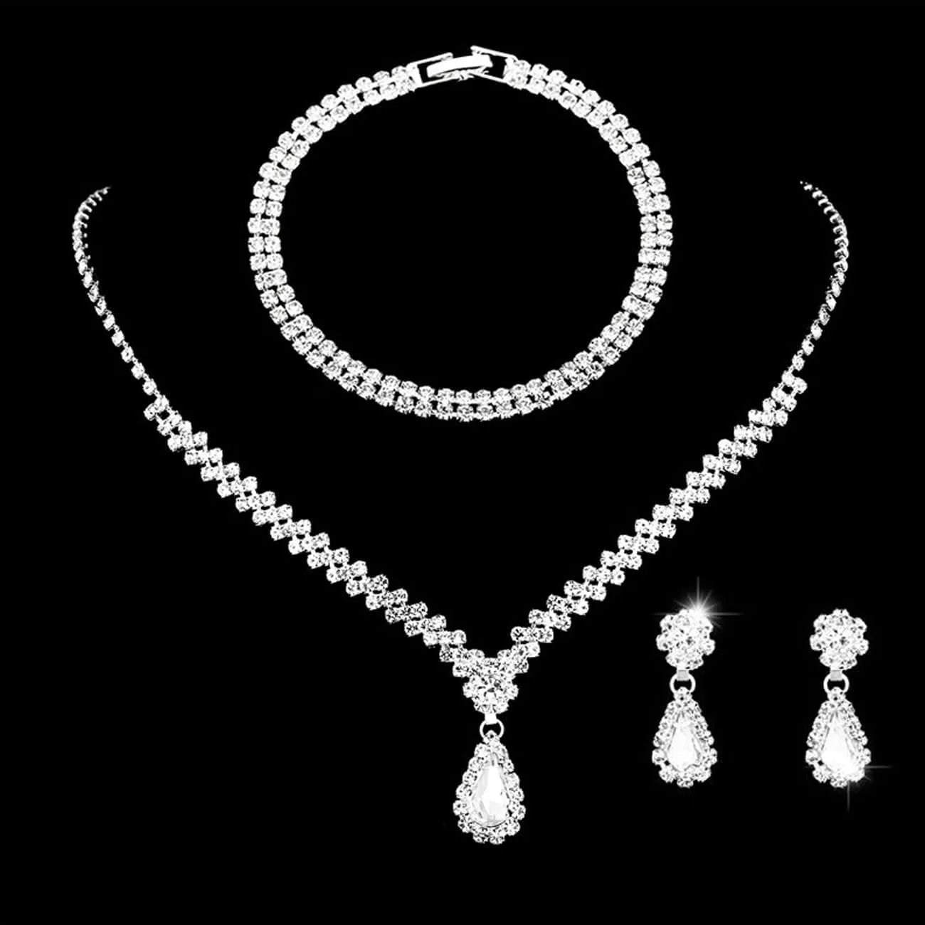 TOEECY Set di Gioielli da Sposa con Strass e Perle, Collana, Bracciale e Orecchini (#5) - immagine 3