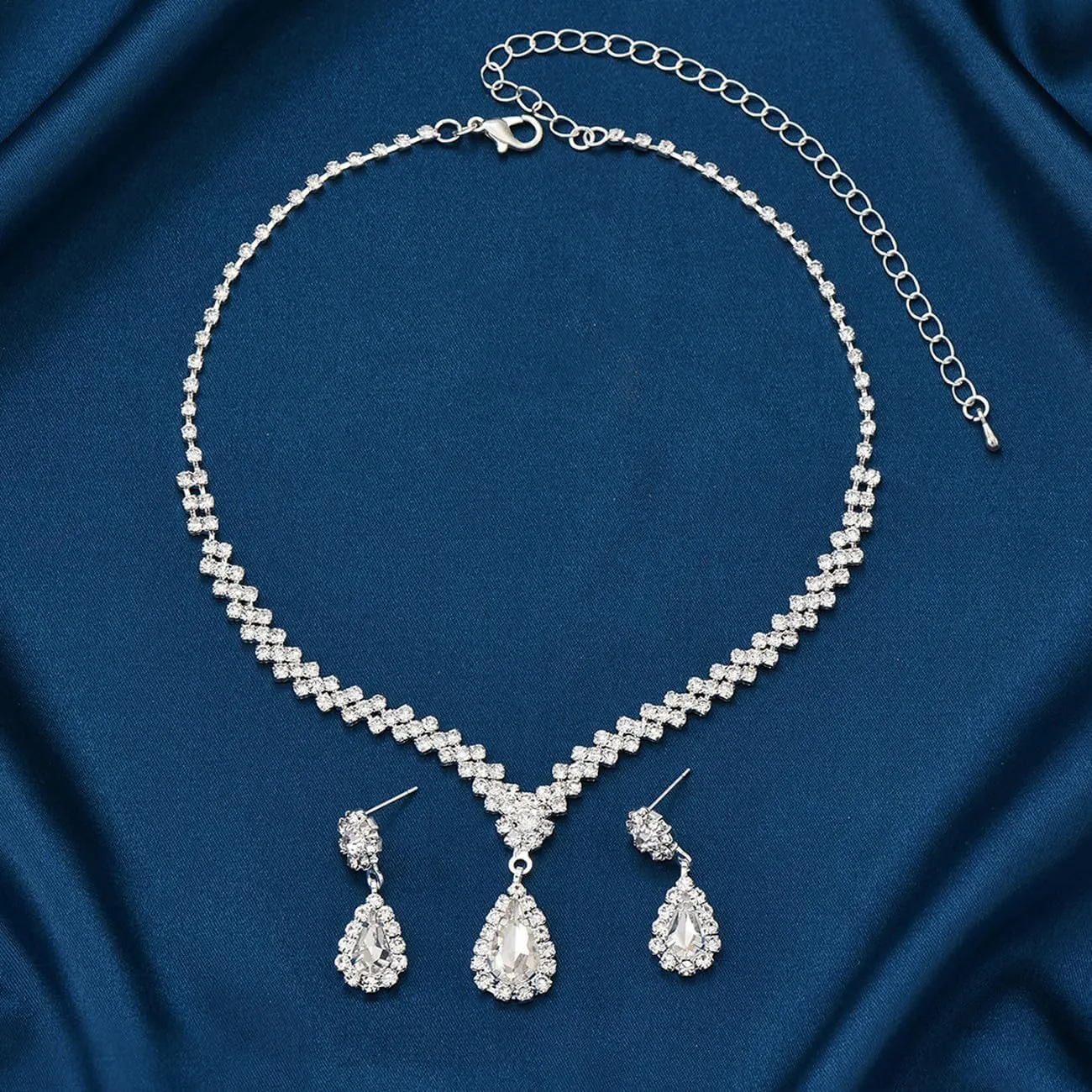 TOEECY Set di Gioielli da Sposa con Strass e Perle, Collana, Bracciale e Orecchini (#5) - immagine 4