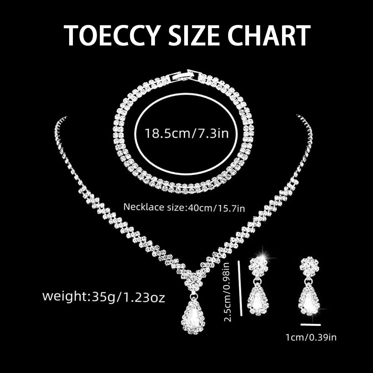 TOEECY Set di Gioielli da Sposa con Strass e Perle, Collana, Bracciale e Orecchini (#5) - immagine 5