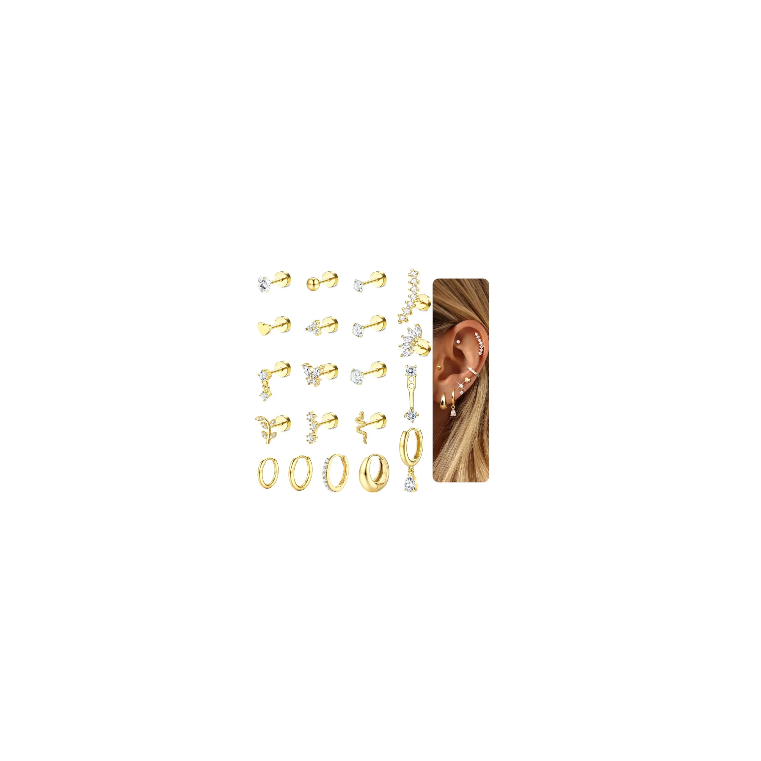 LOLIAS 20Pcs Piercing Orecchio Acciaio Chirurgico Set Donna - immagine 1
