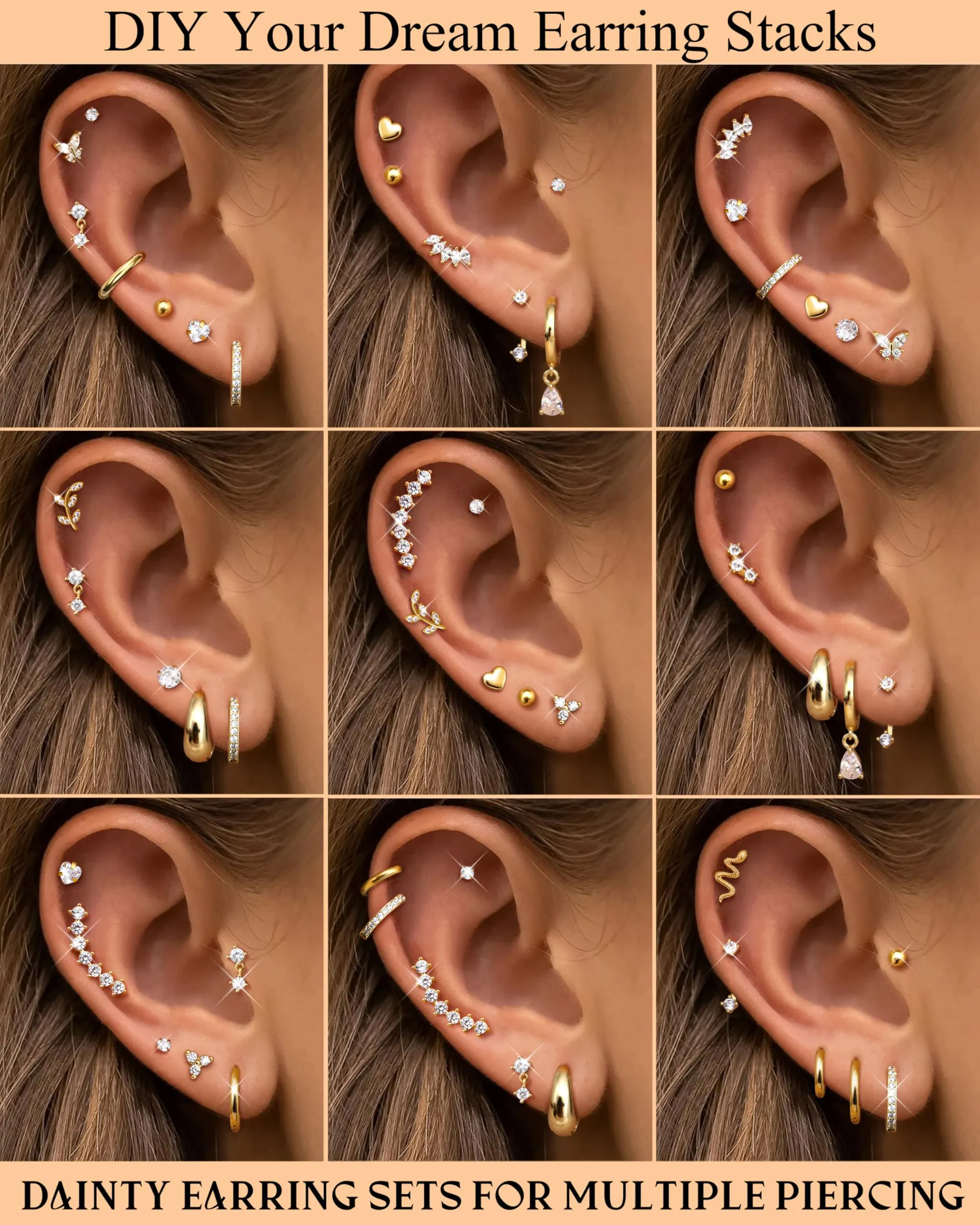 LOLIAS 20Pcs Piercing Orecchio Acciaio Chirurgico Set Donna - immagine 2