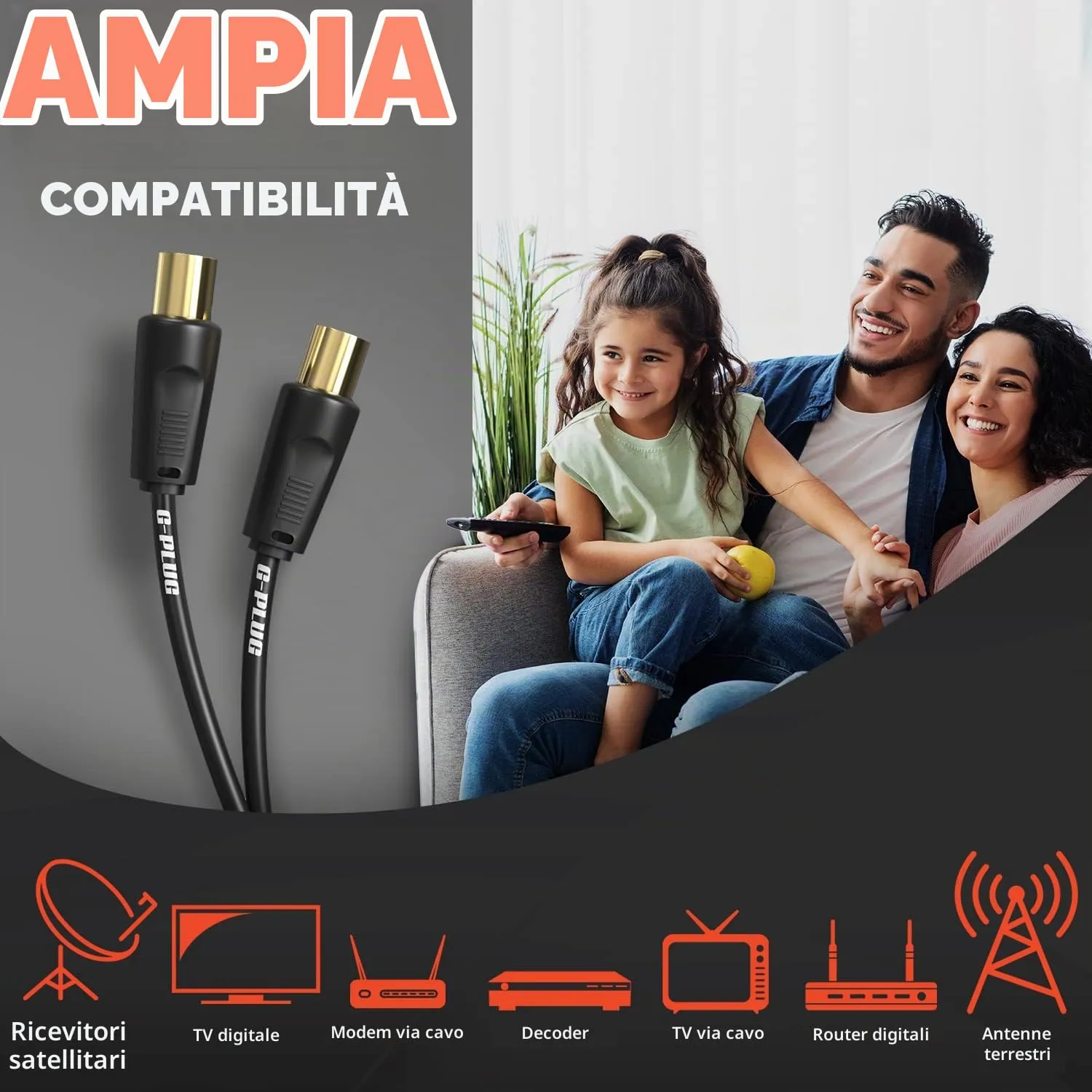 G-PLUG Cavo Antenna TV Maschio-Maschio Coassiale 3m - immagine 2