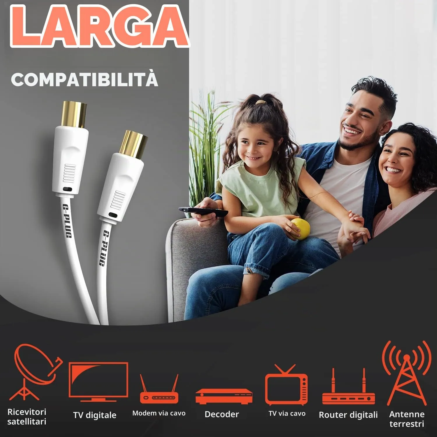 G-PLUG Cavo Antenna TV Maschio-Maschio 0.5m Bianco GP-FBTV-05MW - immagine 2