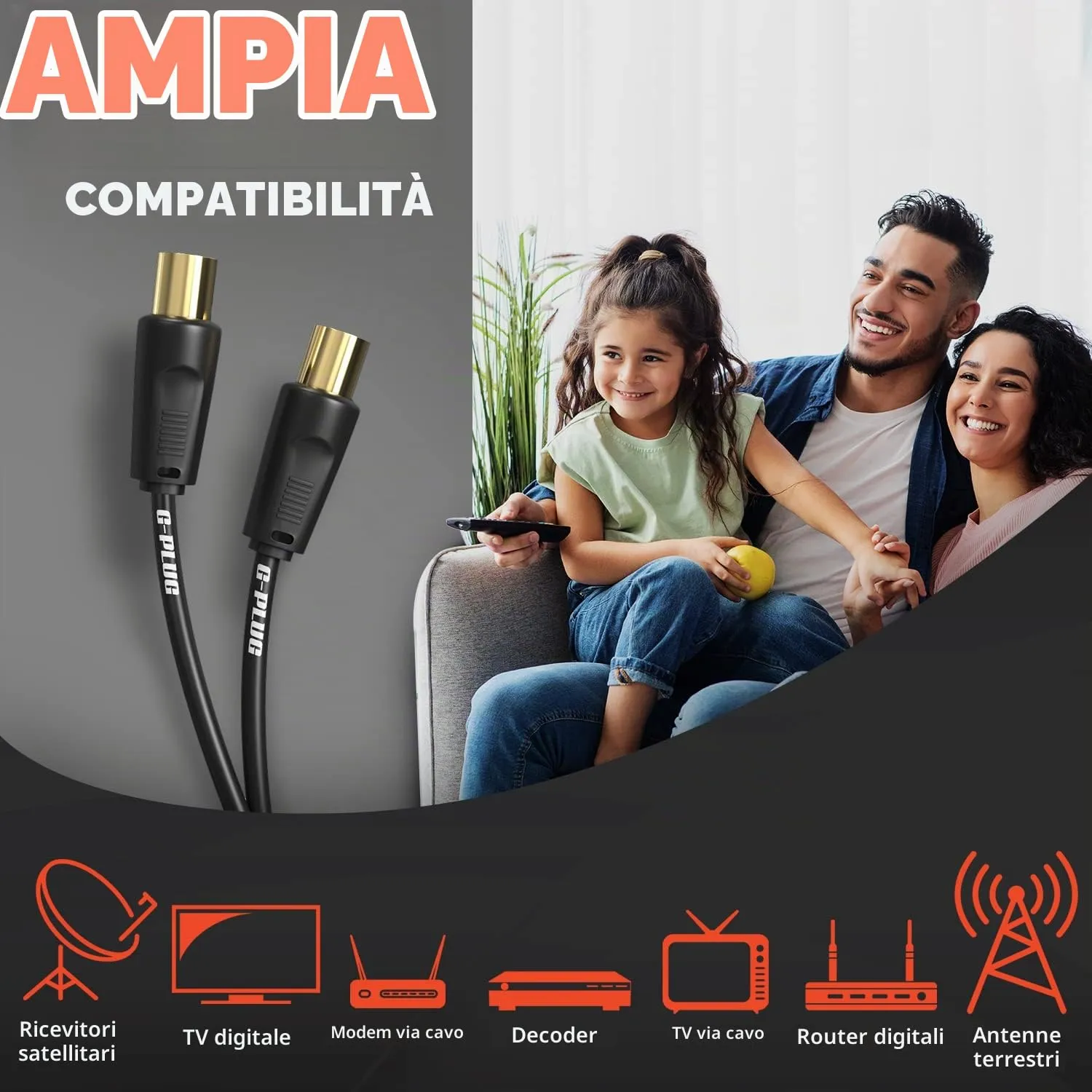 G-PLUG Cavo Antenna TV Maschio-Maschio Coassiale 0.5m - immagine 2