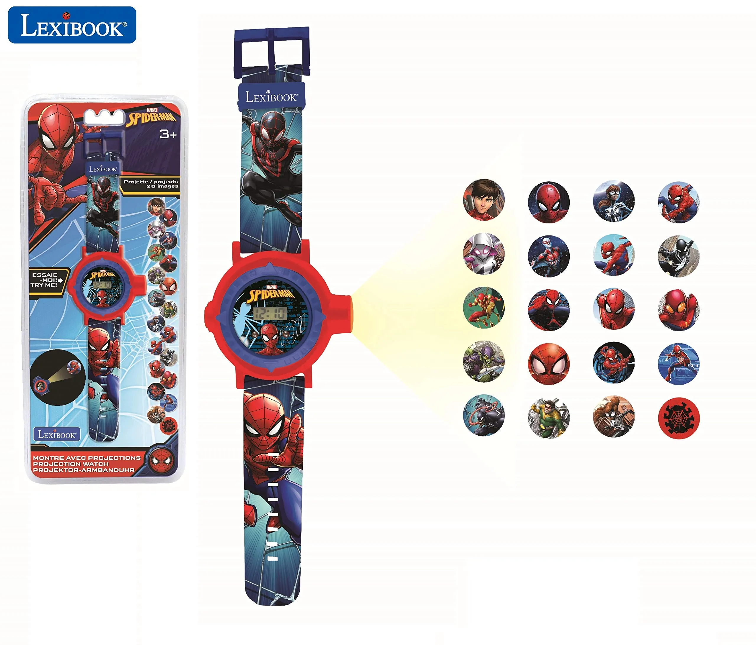 Lexibook Spider-Man Orologio con Proiettore Digitale, 20 Immagini, Rosso e Blu, DMW050SP - immagine 3