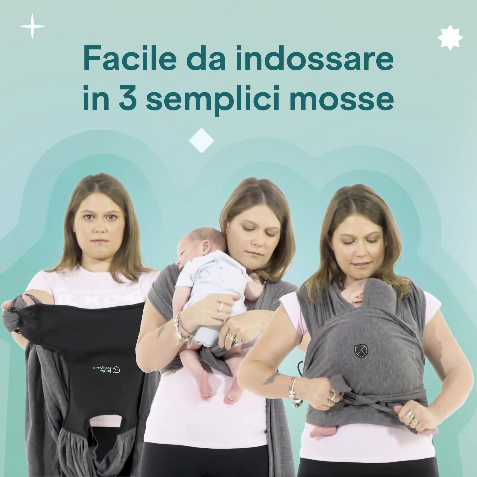 Koala Babycare Fascia Porta Bebe Neonato Regolabile fino a 9kg, Antracite - immagine 3