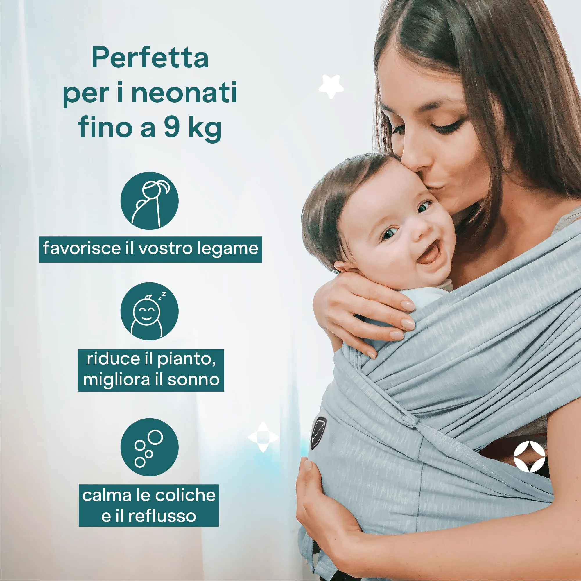 Koala Babycare Fascia Porta Bebe Neonato Regolabile fino a 9kg, Antracite - immagine 4