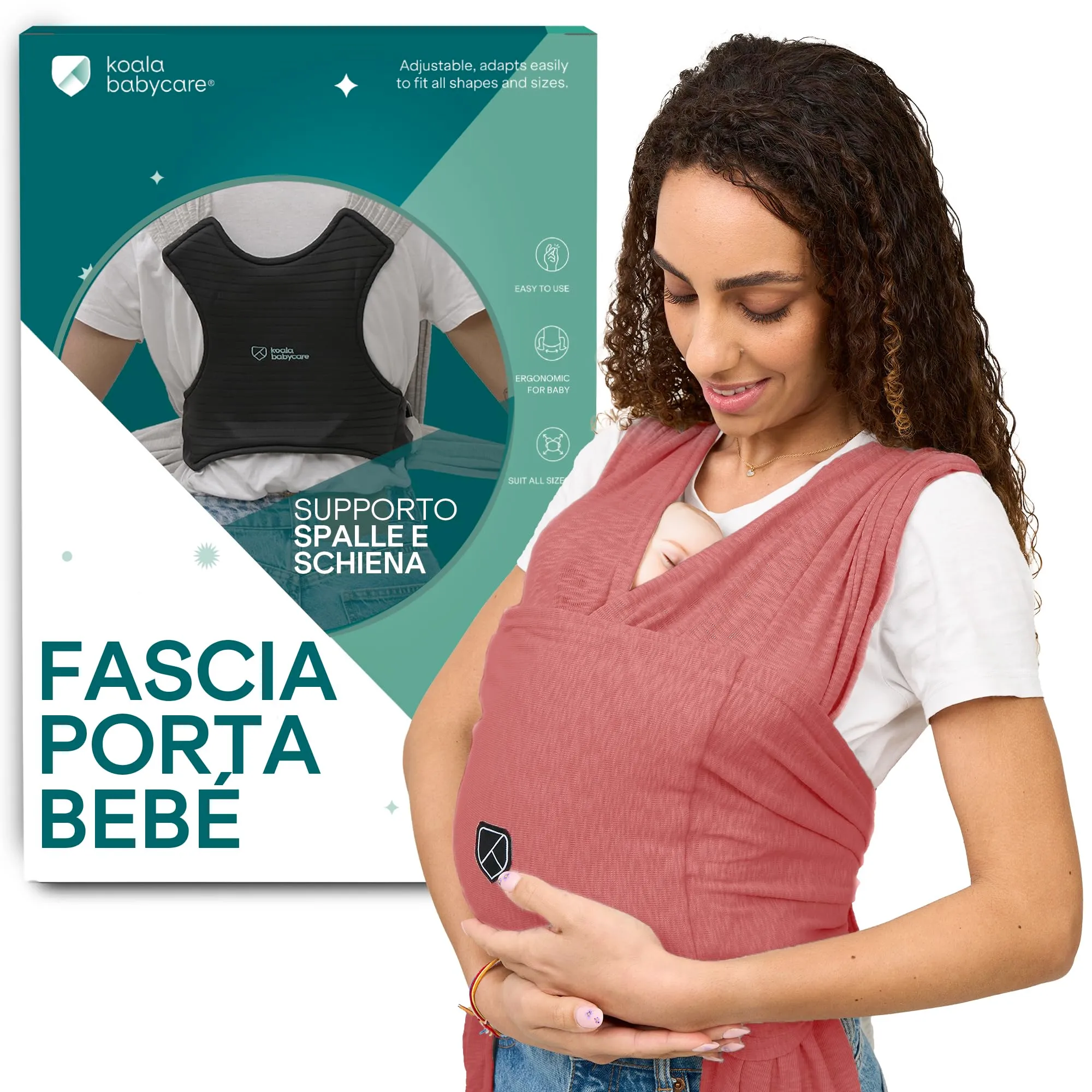 Koala Babycare Fascia Porta Bebe Neonato Regolabile Unisex, fino a 9kg, Antracite - immagine 1