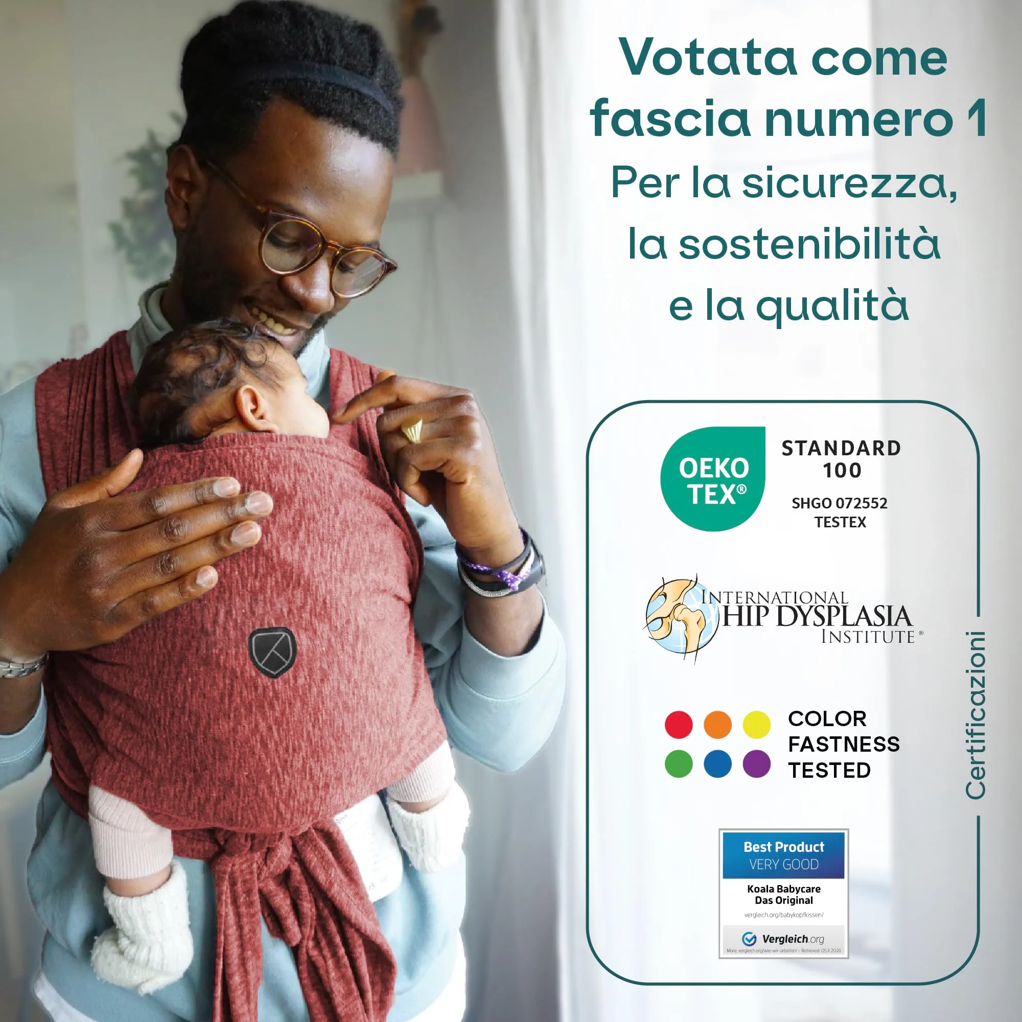 Koala Babycare Fascia Porta Bebe Neonato Regolabile Unisex, fino a 9kg, Antracite - immagine 2