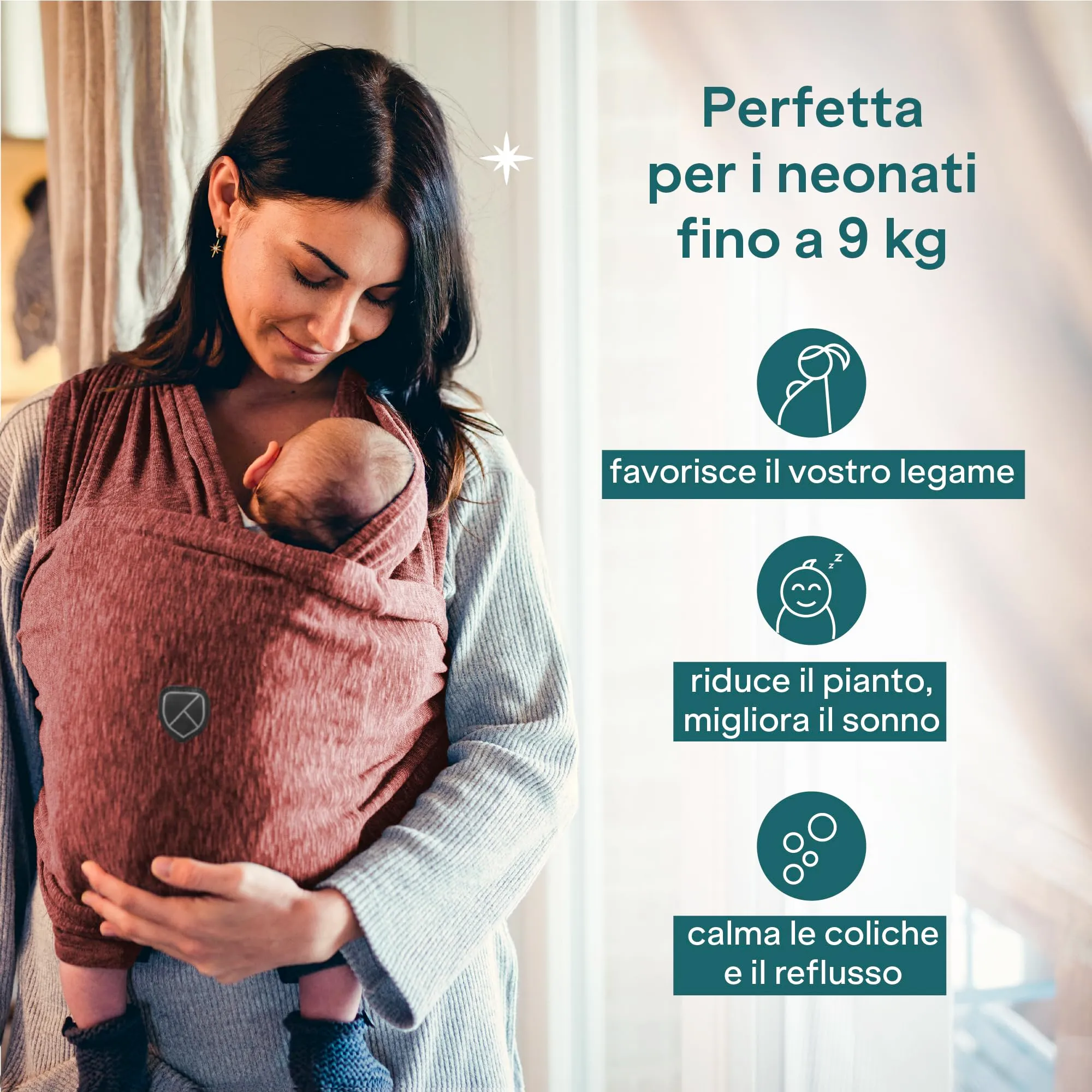 Koala Babycare Fascia Porta Bebe Neonato Regolabile Unisex, fino a 9kg, Antracite - immagine 4