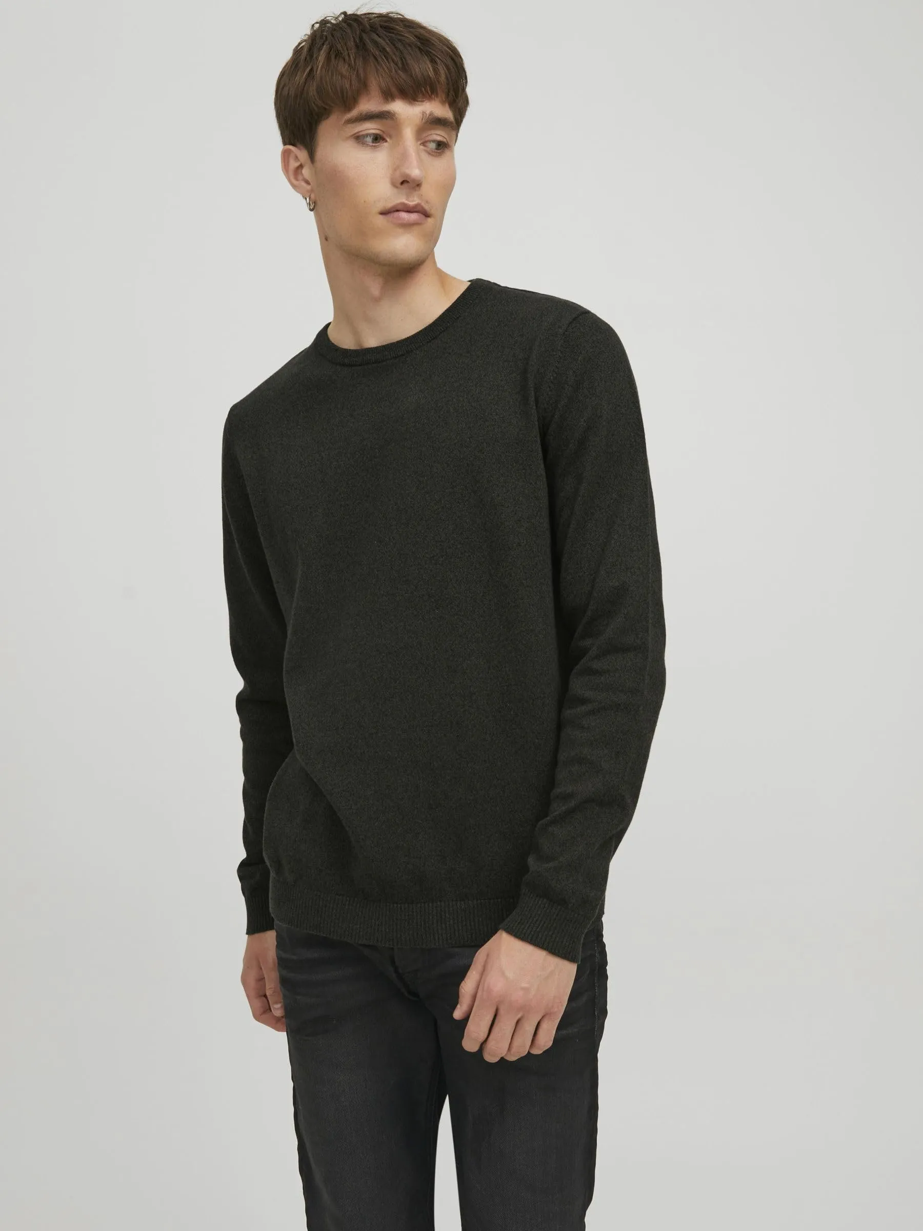 Jack & Jones Jjebasic Knit Crew Neck Noos Sweatshirt, Forest Night, M - immagine 2