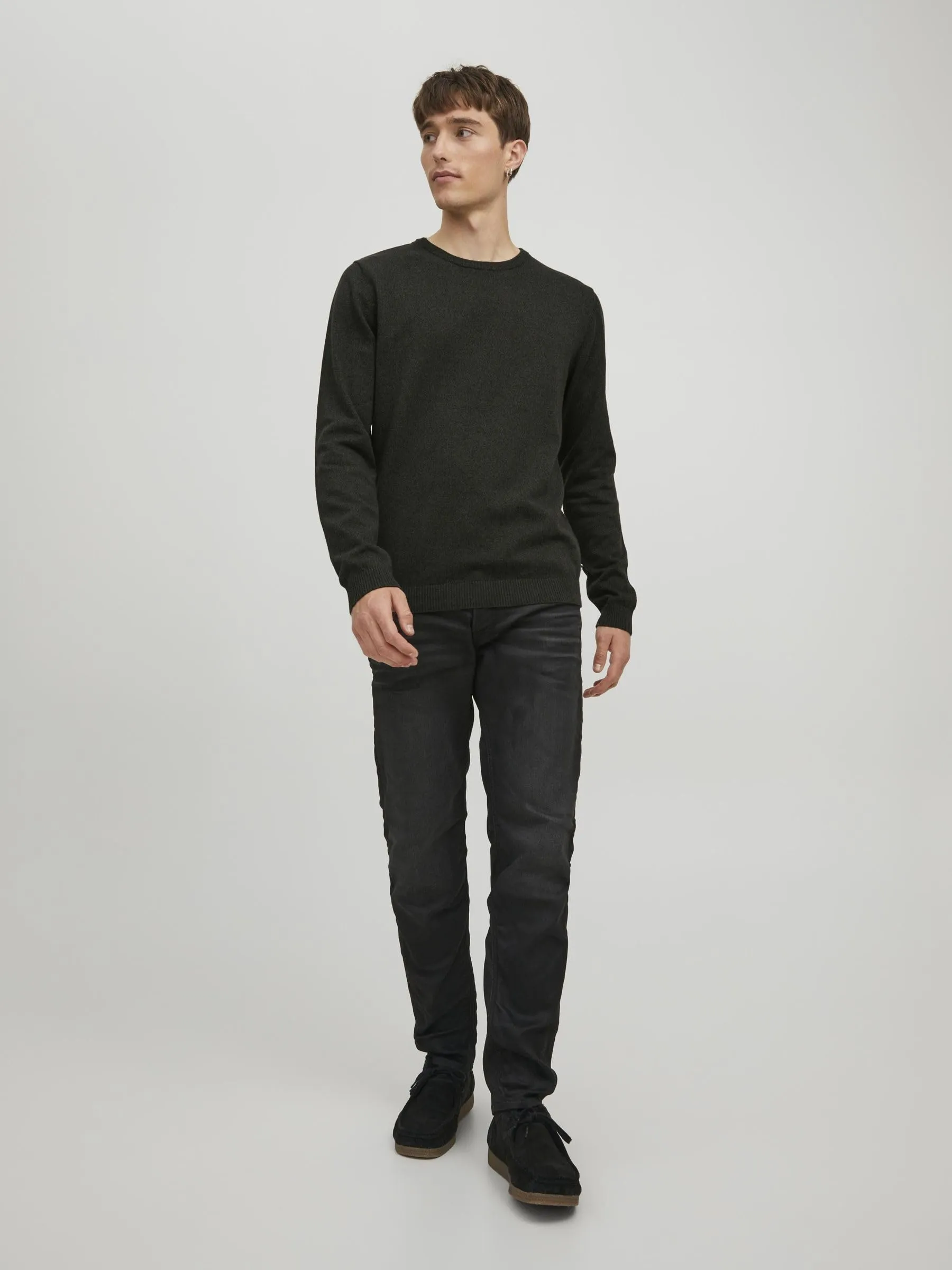 Jack & Jones Jjebasic Knit Crew Neck Noos Sweatshirt, Forest Night, M - immagine 4
