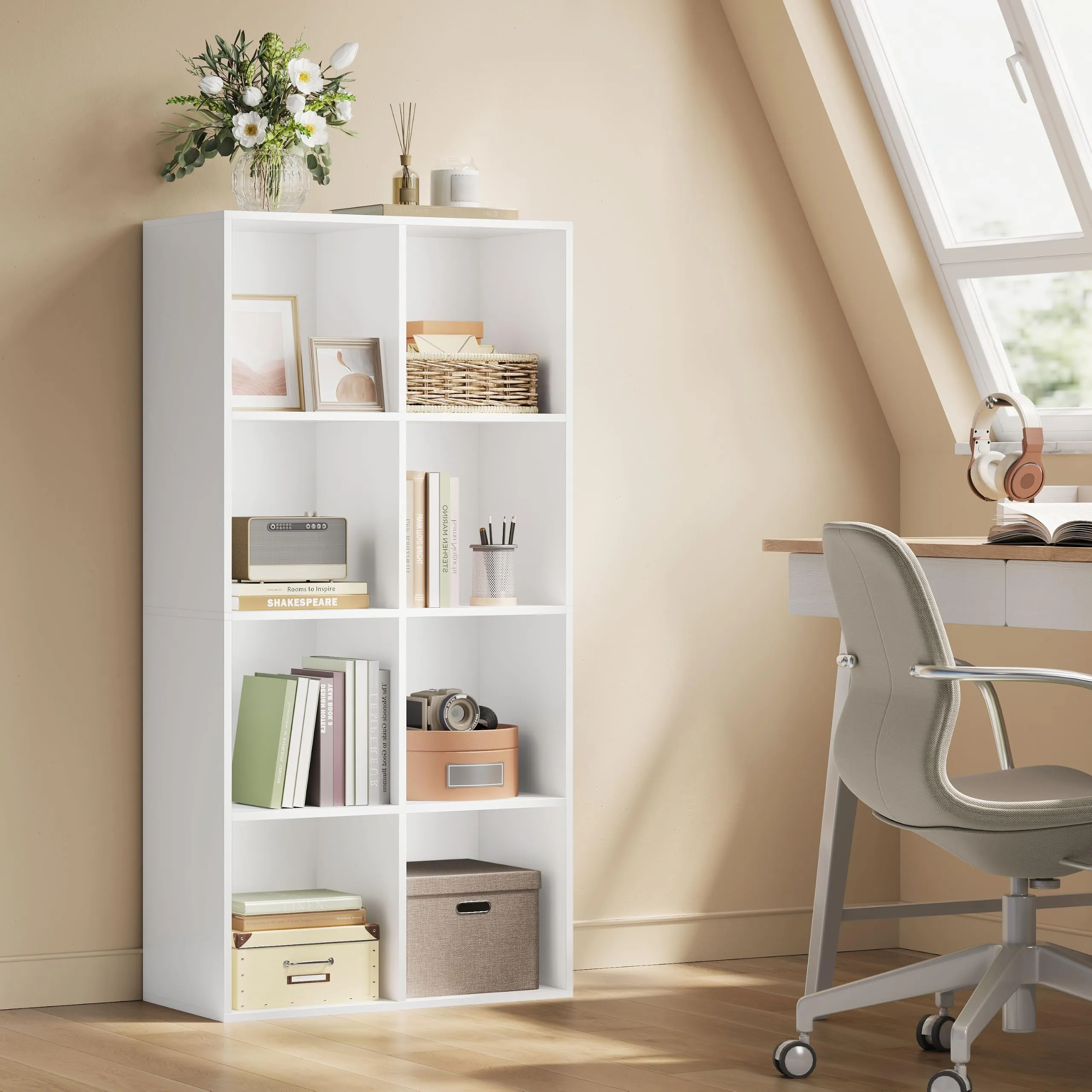 WOLTU Libreria Scaffale con 8 Scomparti a Cubi, Bianco, 60x29,5x121 cm - immagine 2