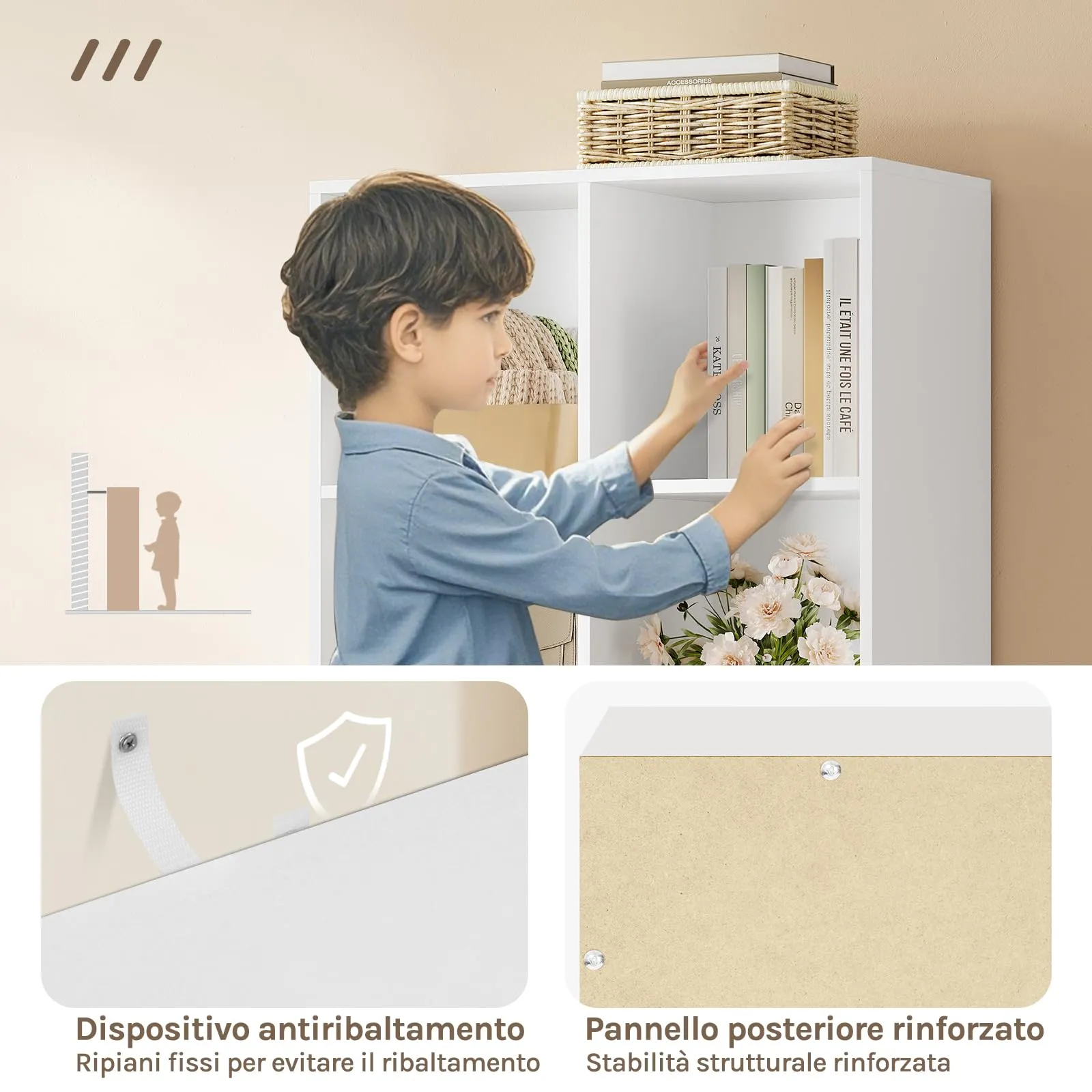 WOLTU Libreria Scaffale con 8 Scomparti a Cubi, Bianco, 60x29,5x121 cm - immagine 6