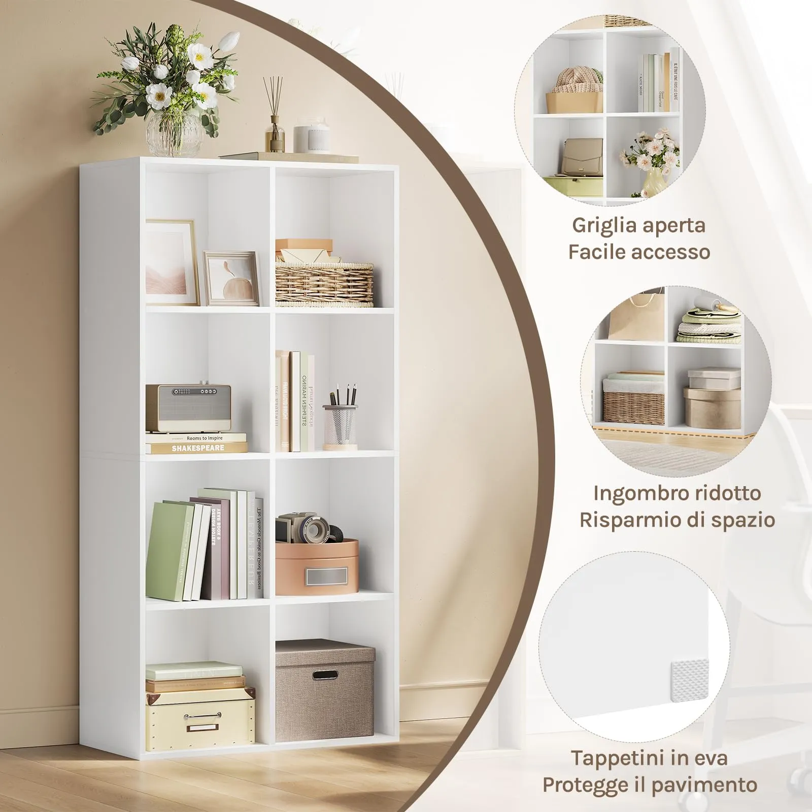 WOLTU Libreria Scaffale con 8 Scomparti a Cubi, Bianco, 60x29,5x121 cm - immagine 7