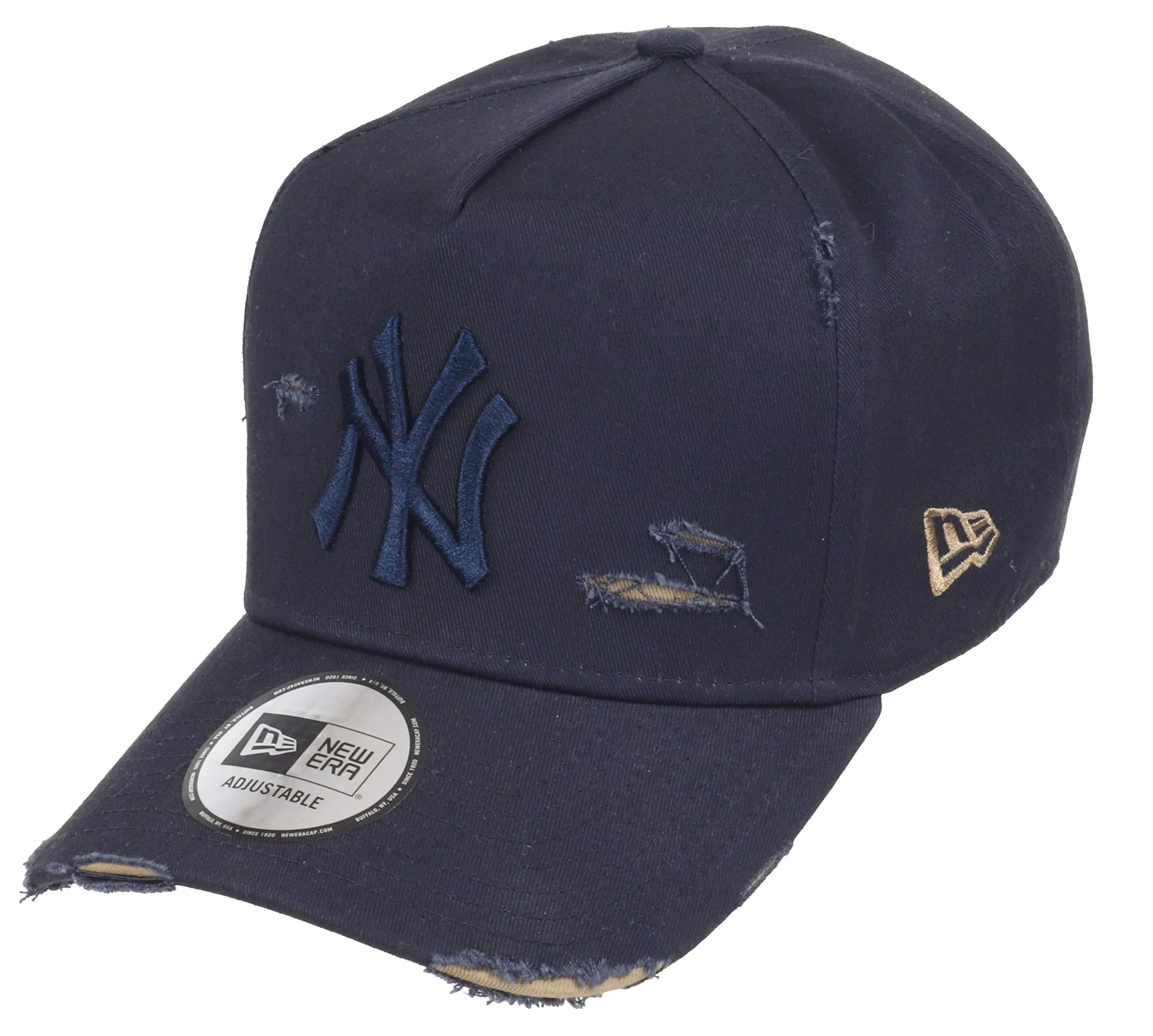 New Era New York Yankees 9Forty A-Frame Adjustable Cap - Distressed Navy/Beige - immagine 1