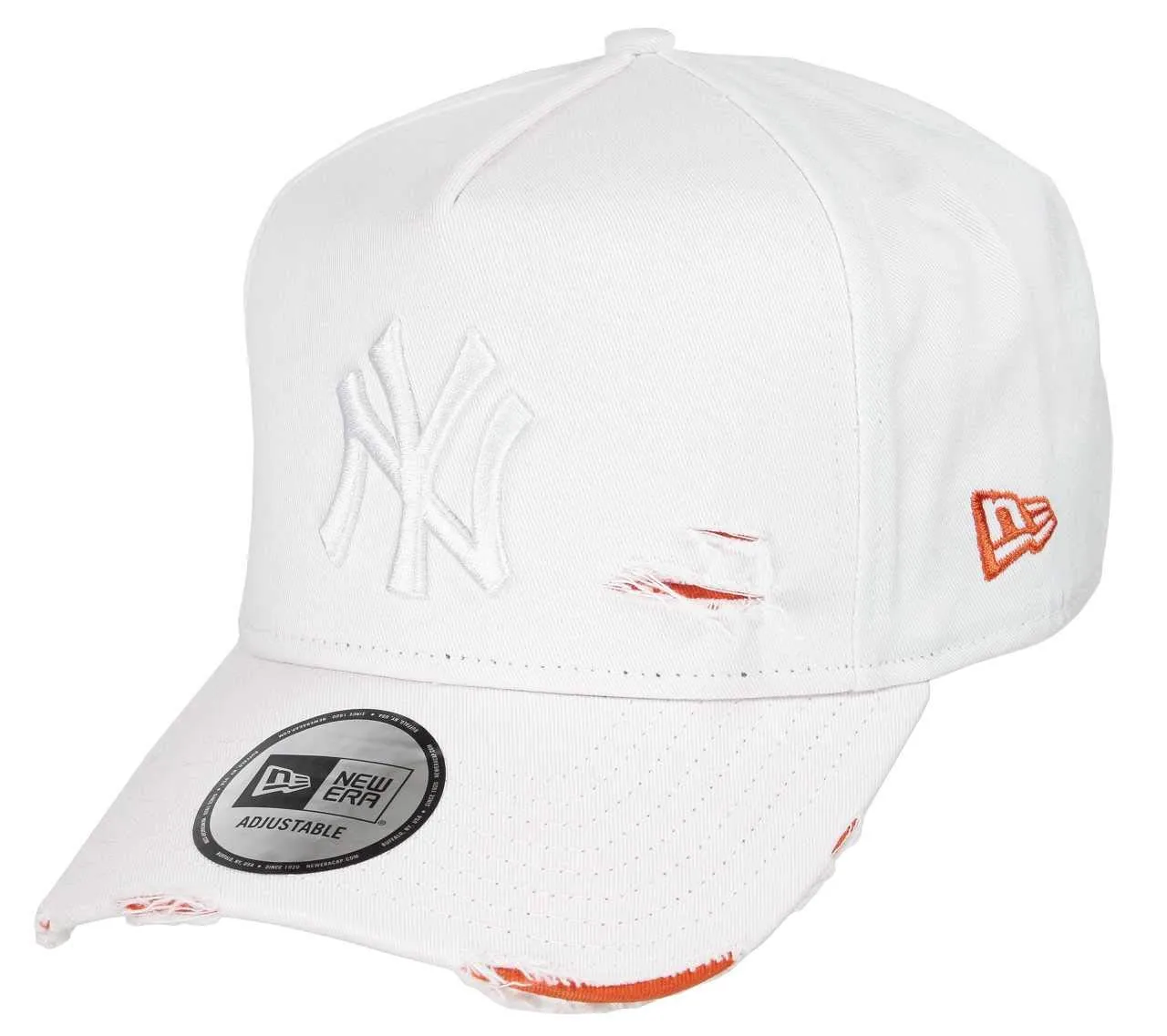 New Era New York Yankees 9Forty A-Frame Adjustable Cap Distressed White/Orange - One Size - immagine 1