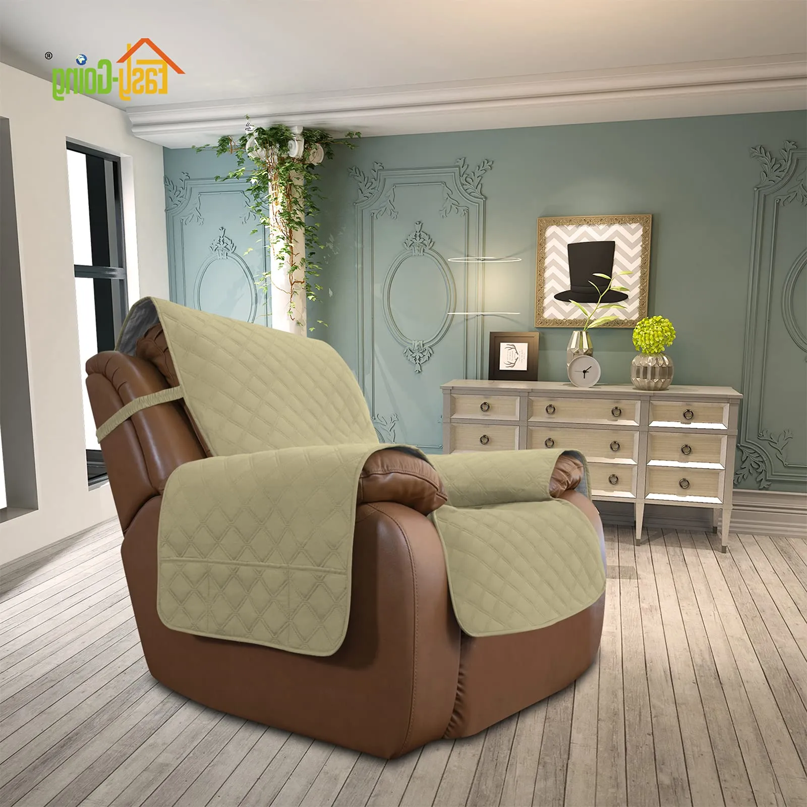 Easy-Going Copridivano Impermeabile Oversize per Poltrona Reclinabile, Tessuto Antiscivolo, Lavabile, Colore Sabbia - immagine 2