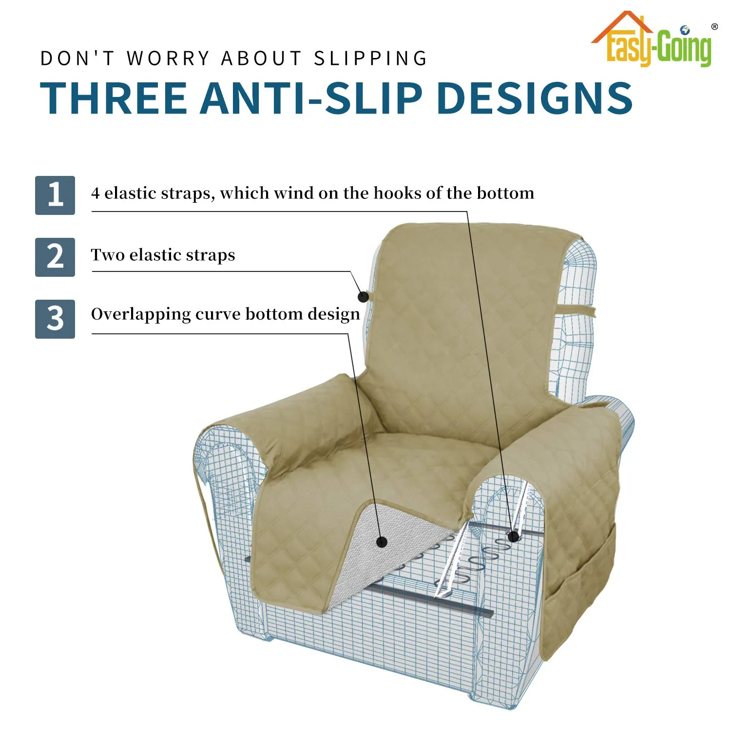 Easy-Going Copridivano Impermeabile Oversize per Poltrona Reclinabile, Tessuto Antiscivolo, Lavabile, Colore Sabbia - immagine 4