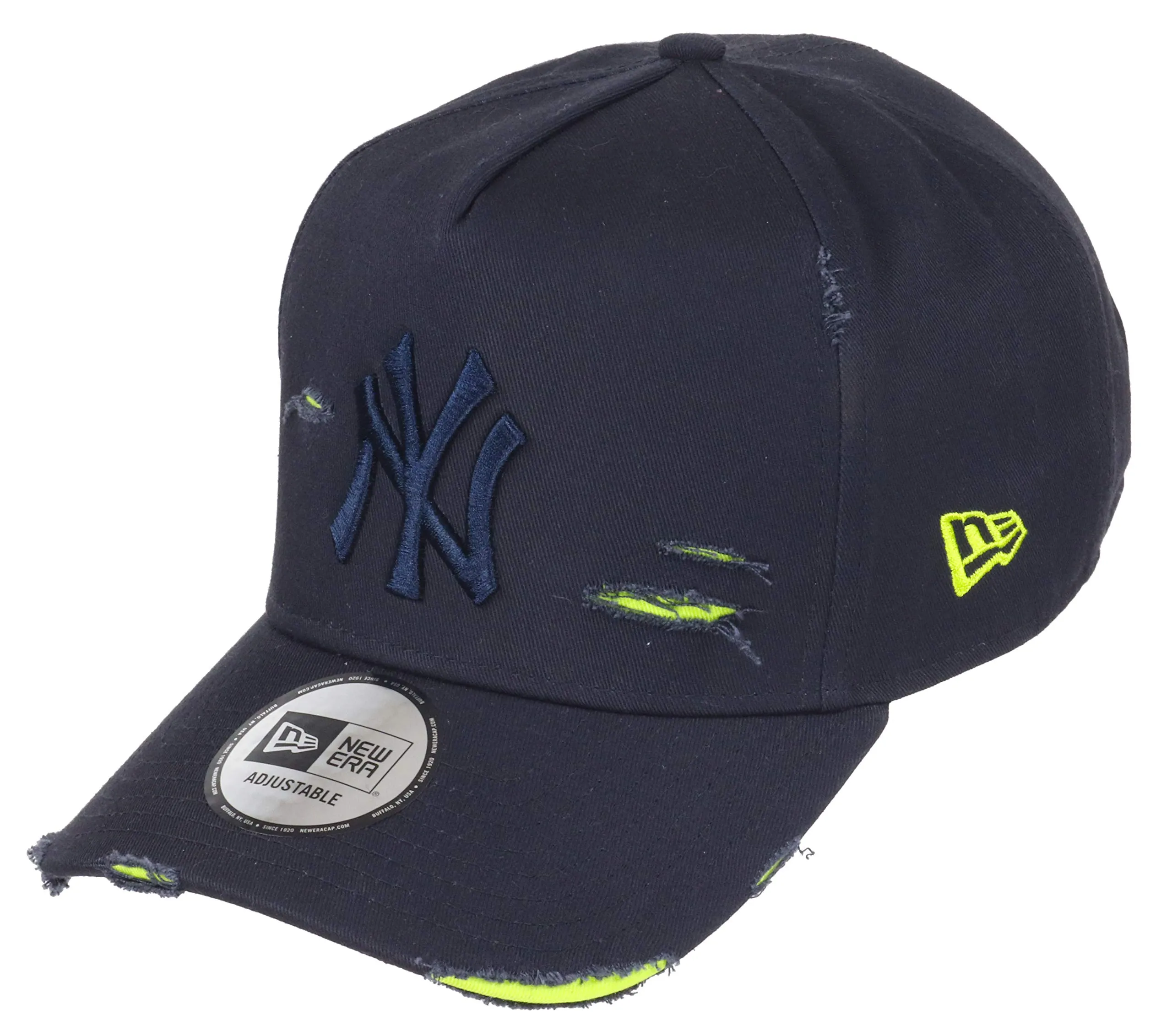 New Era New York Yankees 9Forty A-Frame Adjustable Cap - Distressed Navy/Neon Yellow - One Size - immagine 1